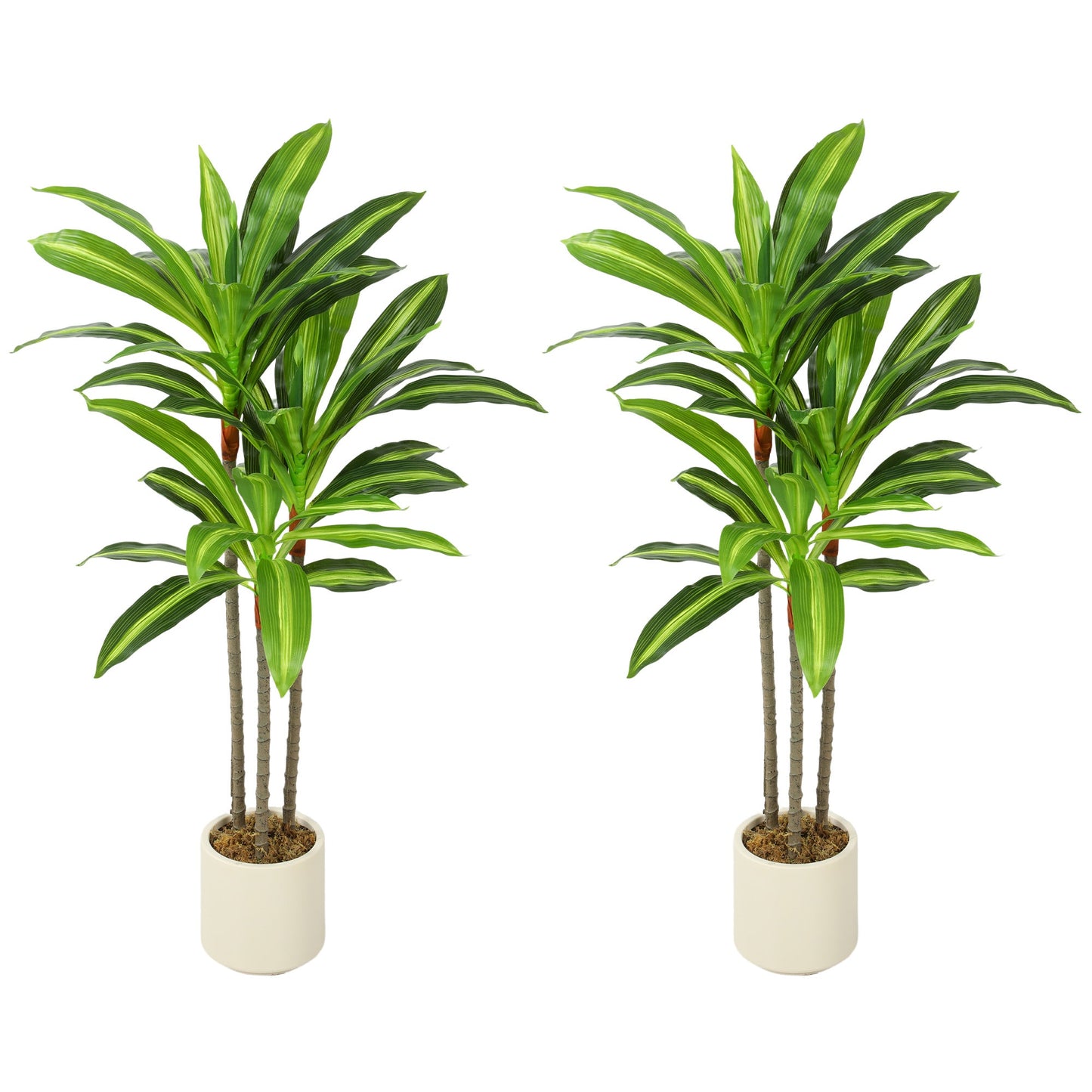 Set of 2 90cm Artificial Dracaena Trees, Decorative Artificial Plants with Bendable Trunks and White Planters for Living Room Bedroom Home Office Decor, Green