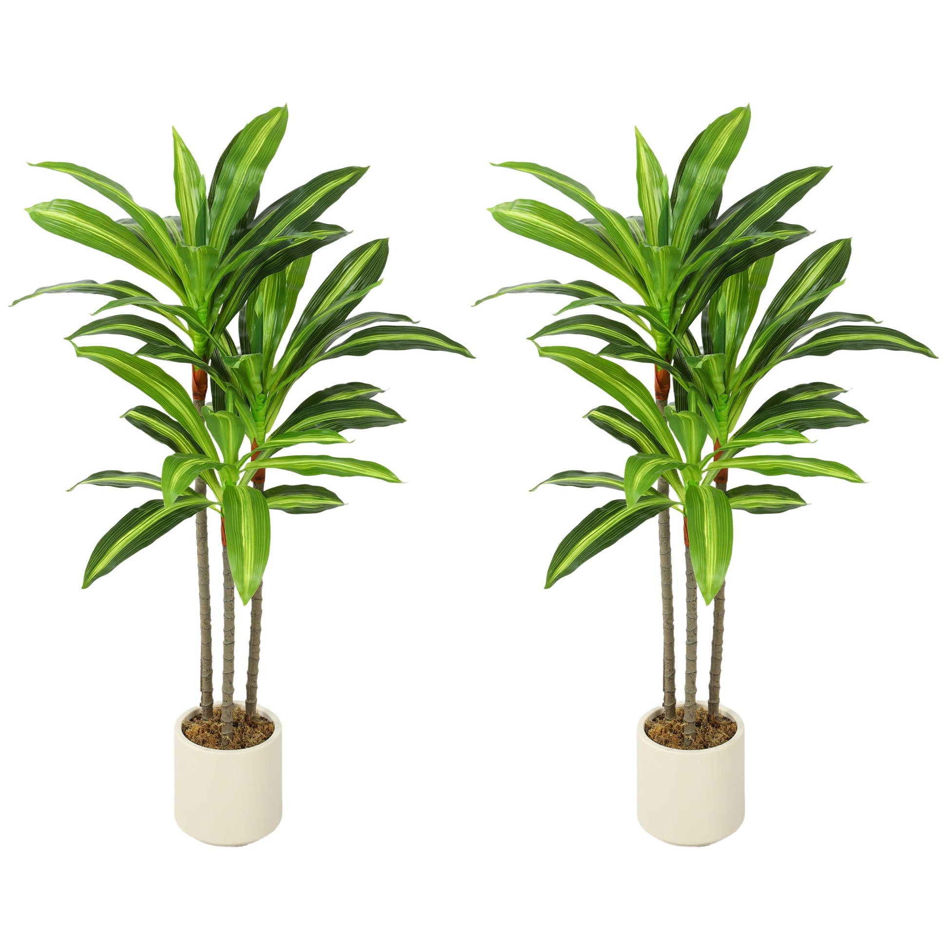 Set of 2 90cm Artificial Dracaena Trees, Decorative Artificial Plants with Bendable Trunks and White Planters for Living Room Bedroom Home Office Decor, Green