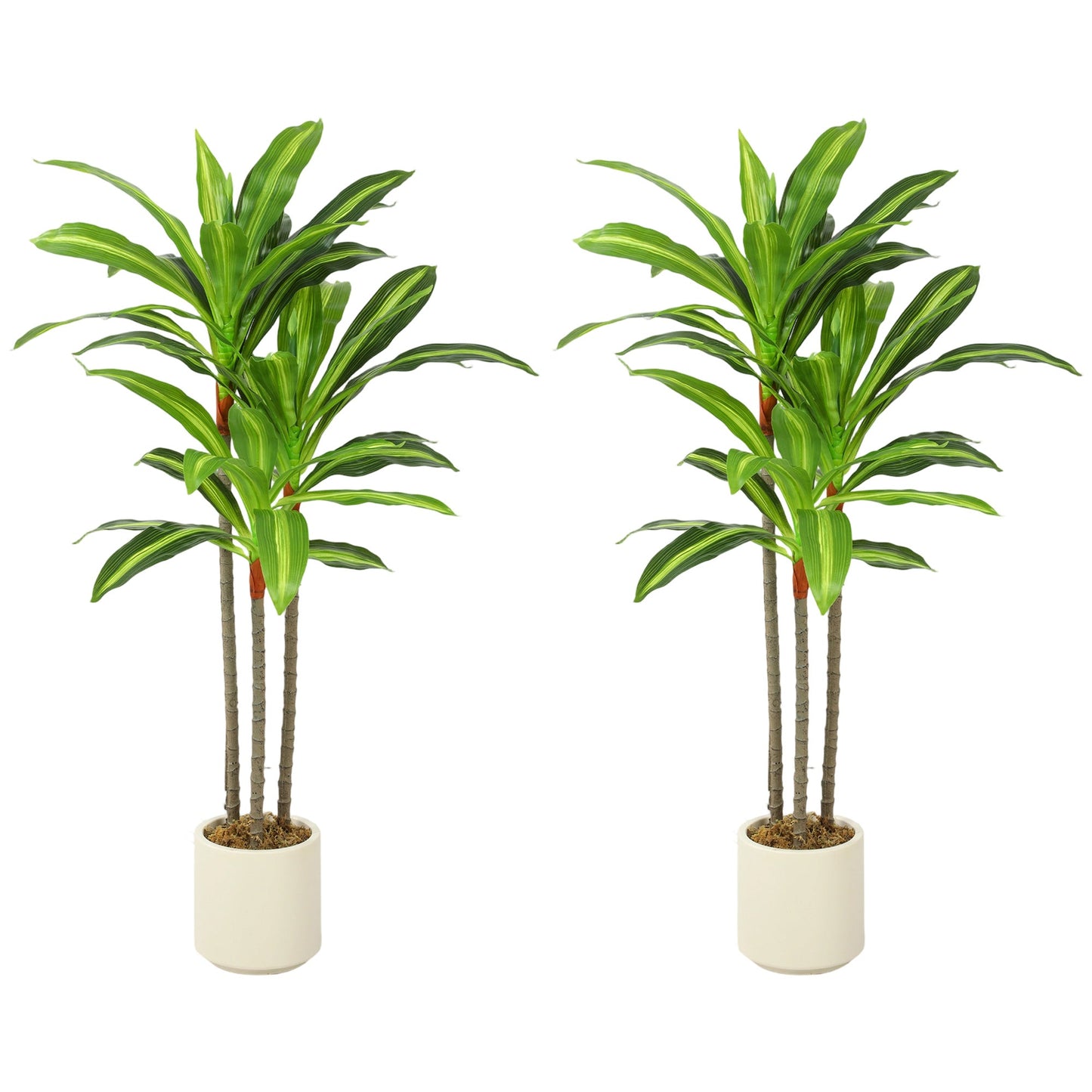 Set of 2 90cm Artificial Dracaena Trees, Decorative Artificial Plants with Bendable Trunks and White Planters for Living Room Bedroom Home Office Decor, Green