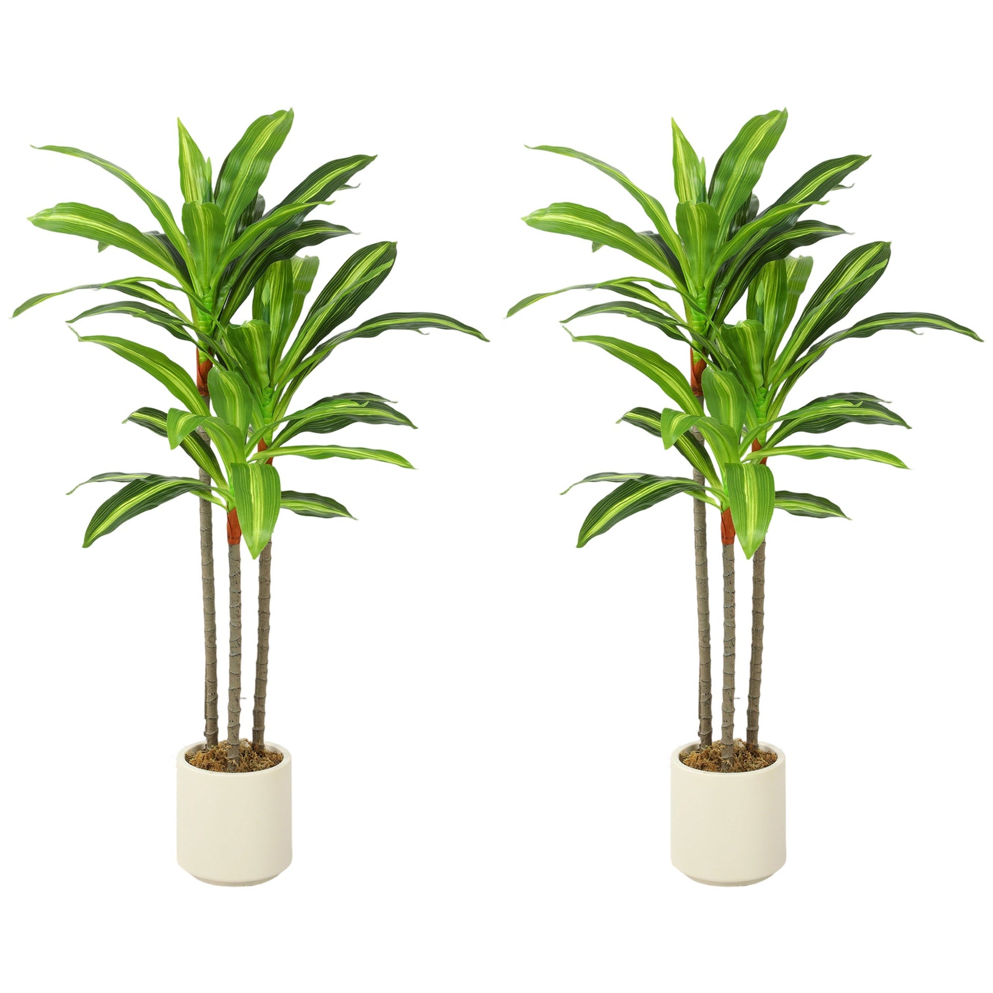 Set of 2 90cm Artificial Dracaena Trees, Decorative Artificial Plants with Bendable Trunks and White Planters for Living Room Bedroom Home Office Decor, Green