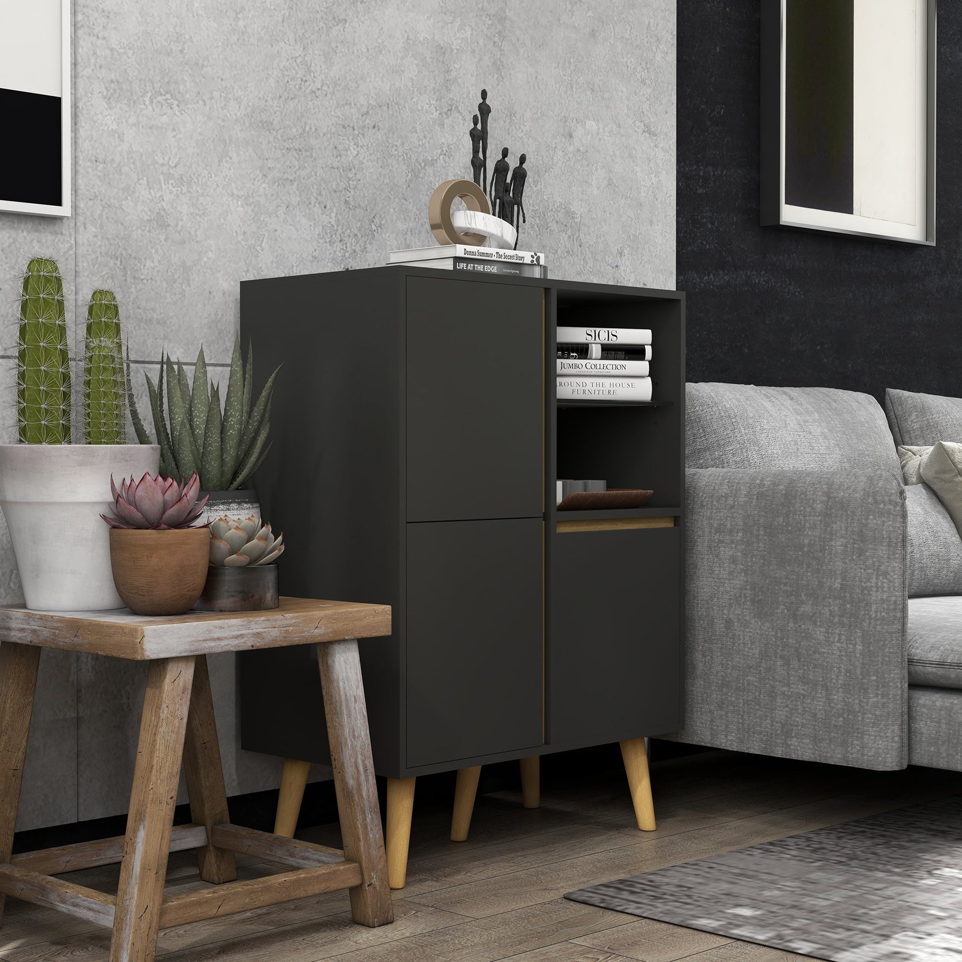 HOMCOM Modern Sideboard, Storage Cabinet with Tempered Glass Adjustable Shelves for Living Room, Hallway, Kitchen