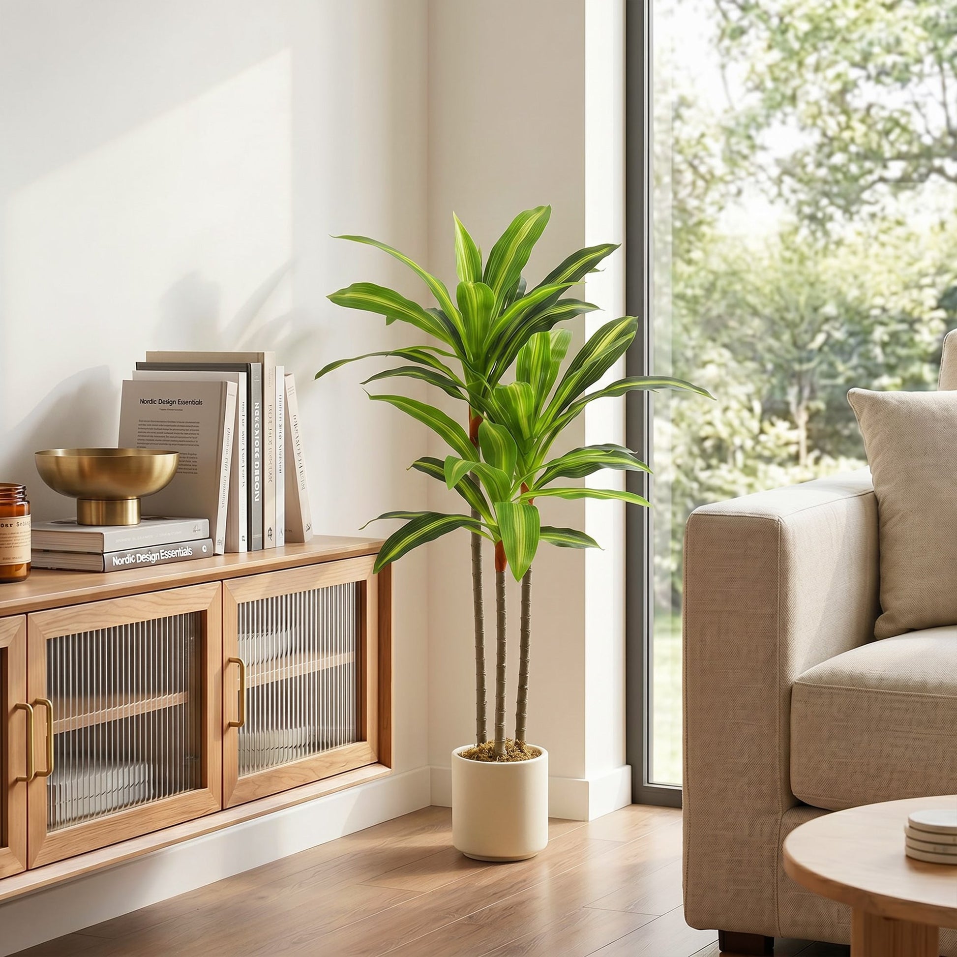 90cm Artificial Dracaena Tree, Decorative Artificial Plants with Bendable Trunks and White Planter for Living Room Bedroom Home Office Decor, Green