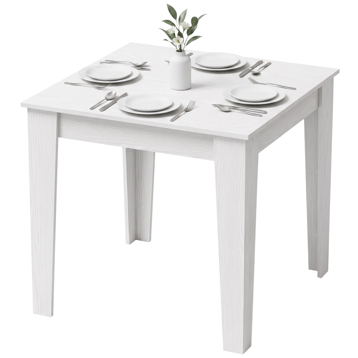 Dining Table for 4, 80L x 80W x 75Hcm, Modern Square Kitchen Table, for Dining Room, Kitchen, Living Room, White