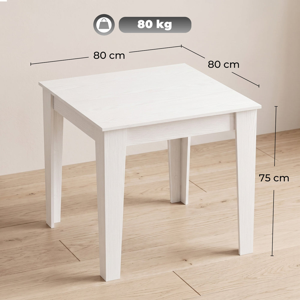 Dining Table for 4, 80L x 80W x 75Hcm, Modern Square Kitchen Table, for Dining Room, Kitchen, Living Room, White
