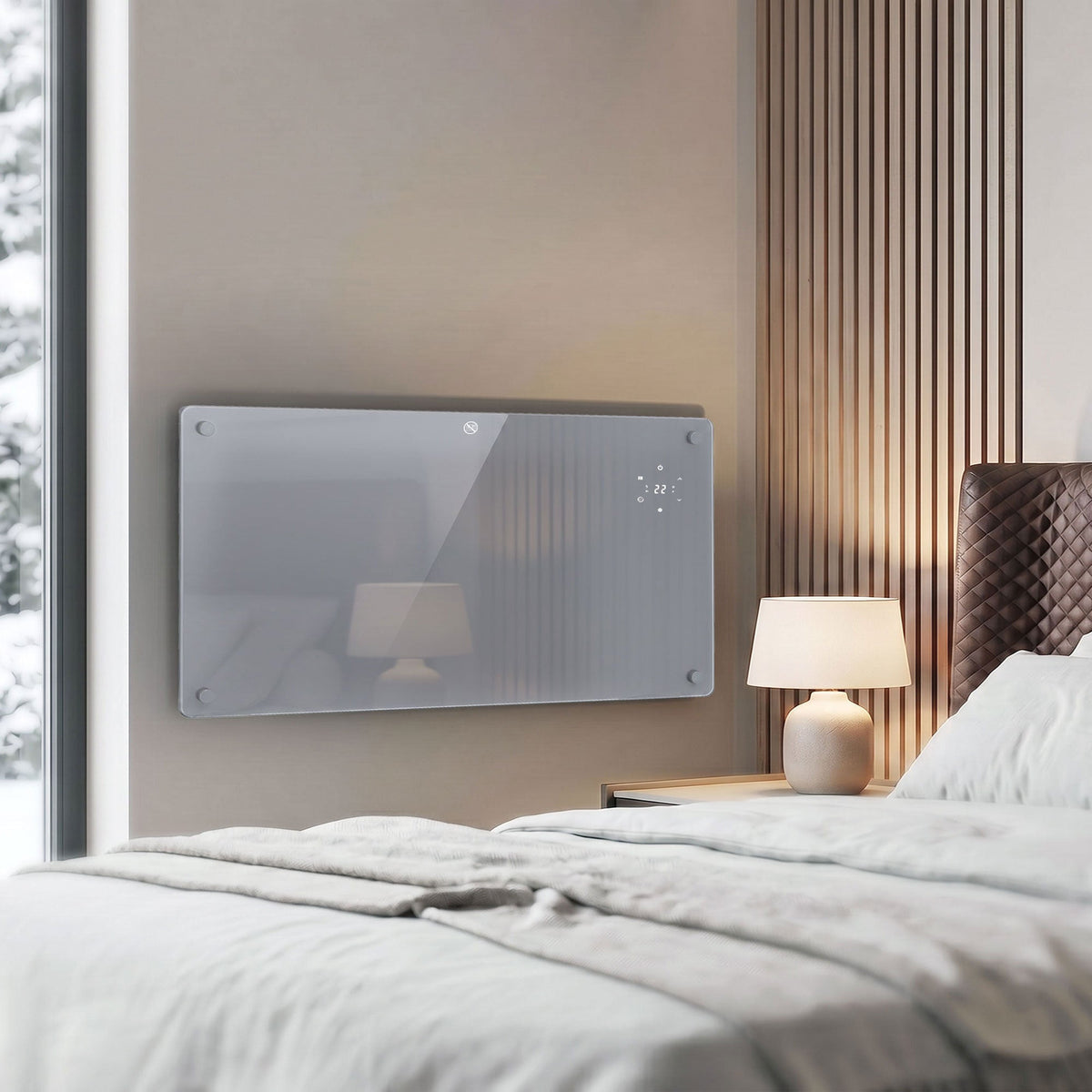 2000W Smart Glass Panel Heater Wall Mounted & Freestanding, Wifi Enabled, Works With Alexa & Google Home, Electric Heater with Weekly Timer, Open Window & Anti-Frost Mode, Thermostat, Grey