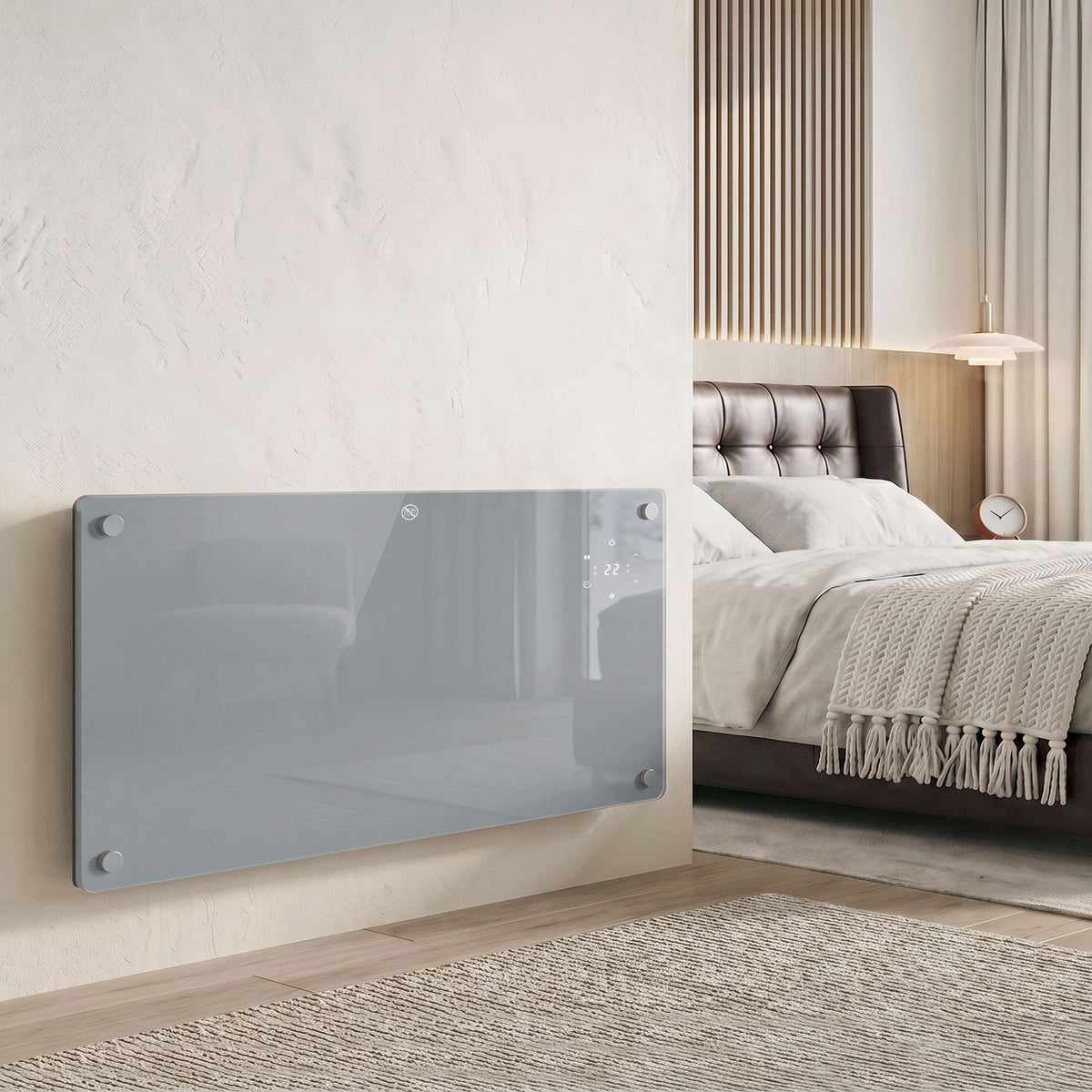 2000W Smart Glass Panel Heater Wall Mounted & Freestanding, Wifi Enabled, Works With Alexa & Google Home, Electric Heater with Weekly Timer, Open Window & Anti-Frost Mode, Thermostat, Grey