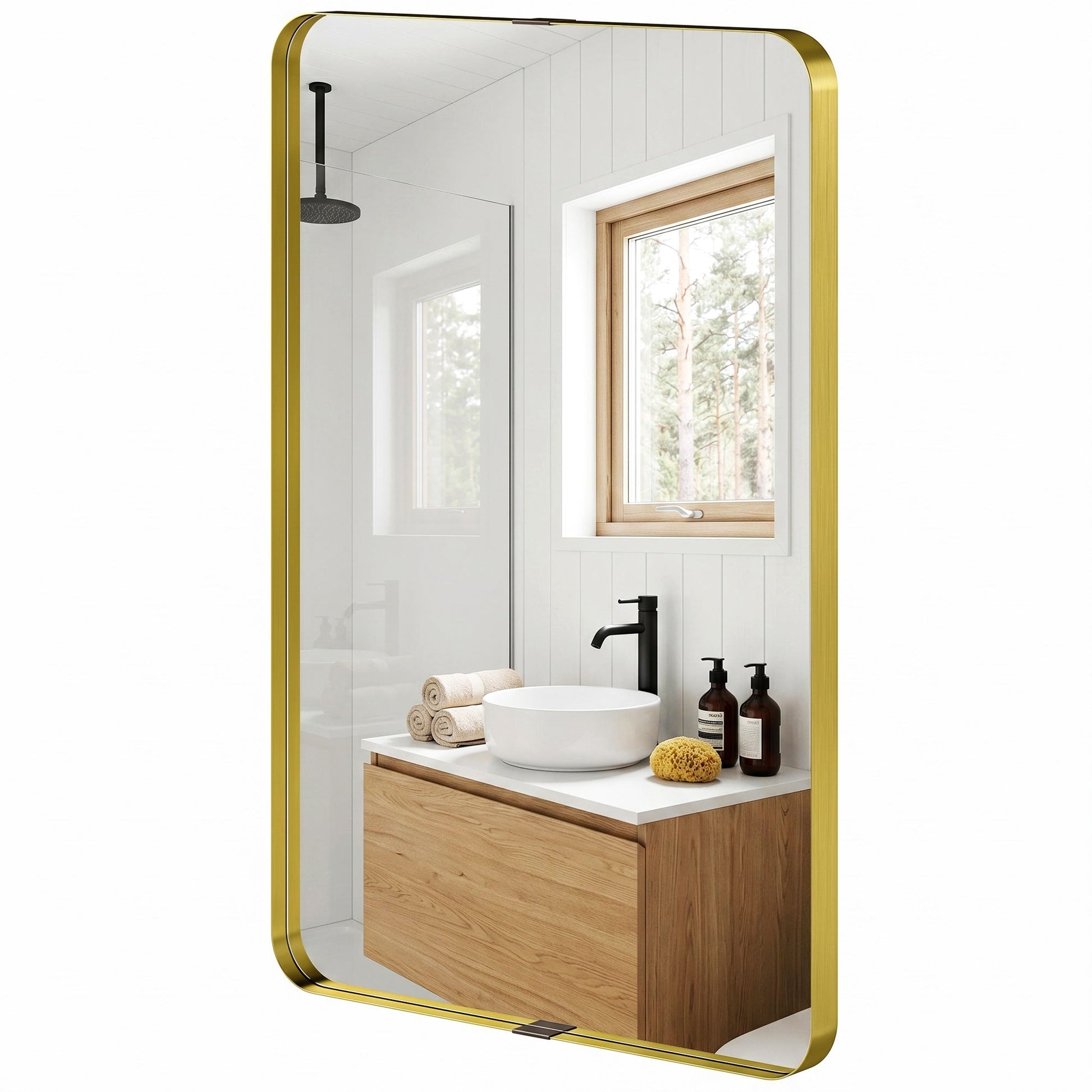 Rectangular Wall Mirror, 90 x 60 cm Wall Mounted Bathroom Mirror with Aluminium Alloy Frame and Tempered Glass for Hallway, Living Room, Bedroom, Gold Tone