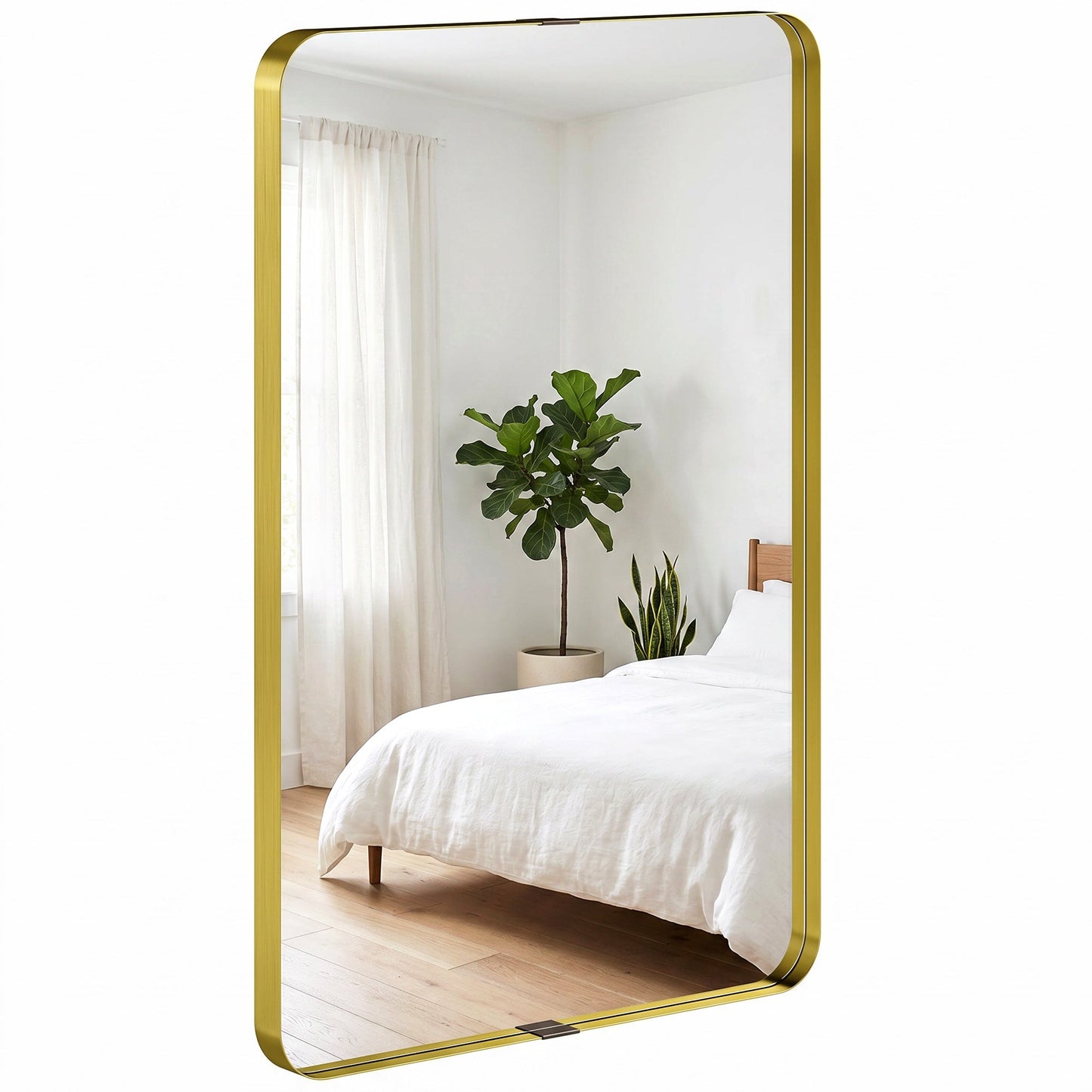 Rectangular Wall Mirror, 90 x 60 cm Wall Mounted Bathroom Mirror with Aluminium Alloy Frame and Tempered Glass for Hallway, Living Room, Bedroom, Gold Tone