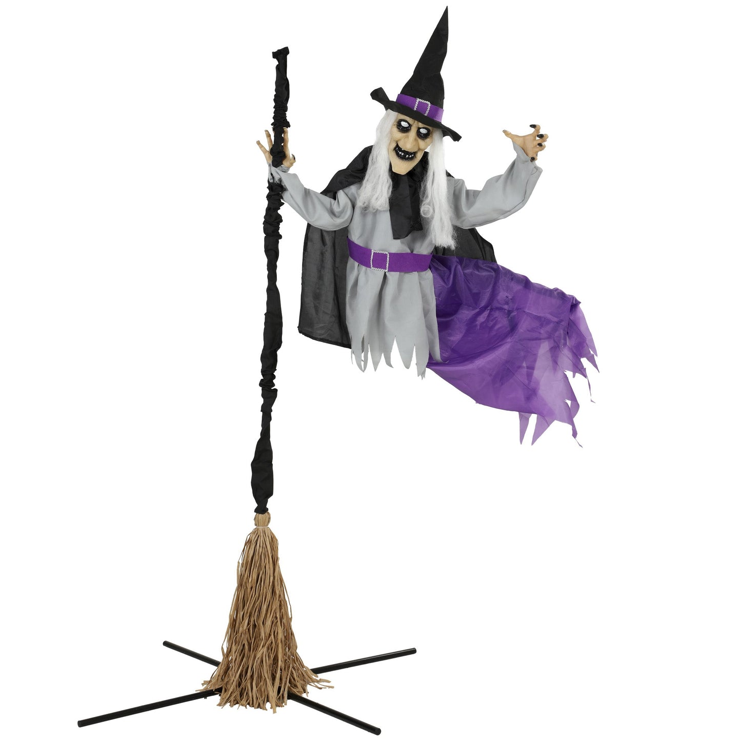 79"/200cm Life Size Animated Flying Witch Halloween Decorations Outdoor Indoor, Scary Halloween Animatronics Decor with Sound Touch Activated, Light Up Animated Prop for Yard Garden