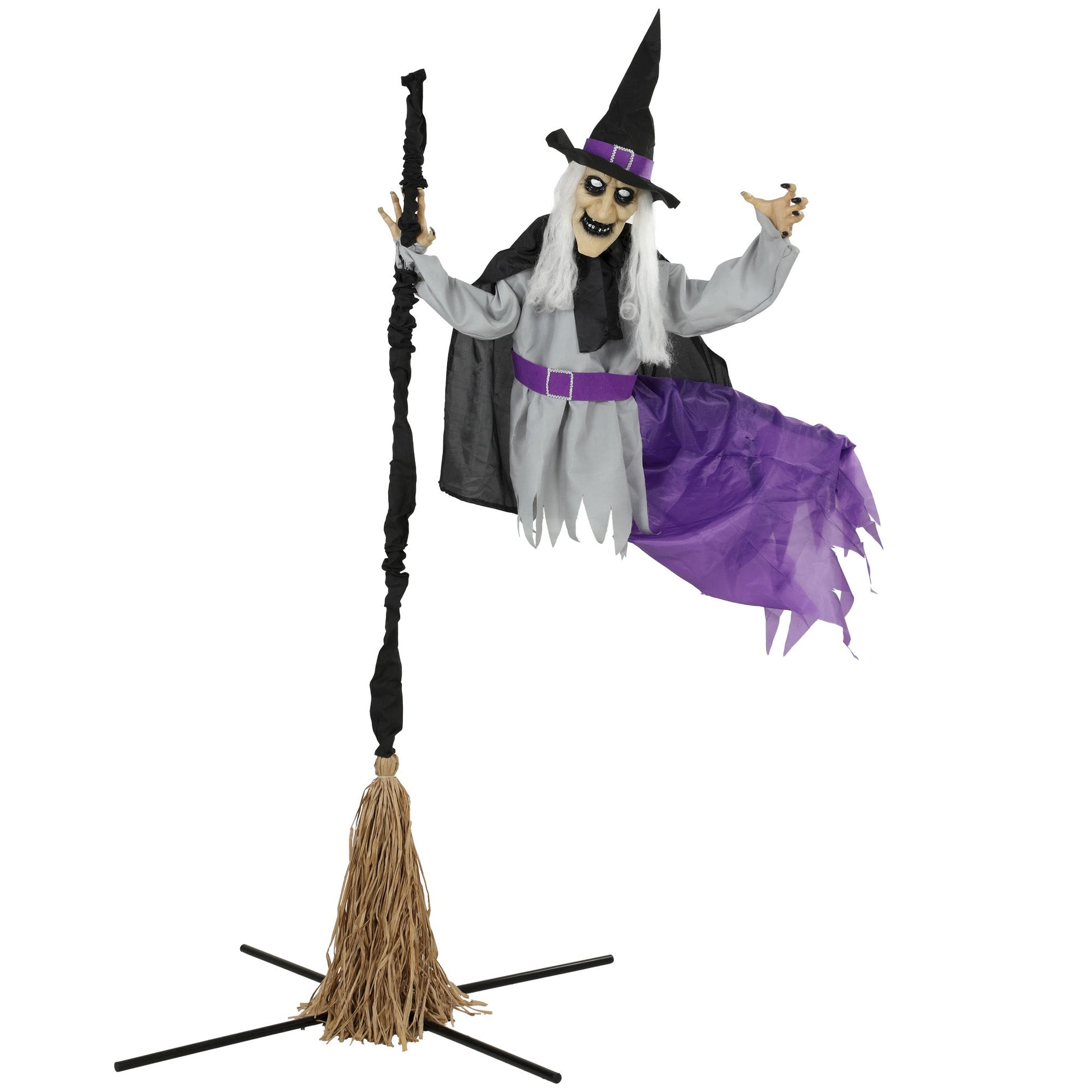 79"/200cm Life Size Animated Flying Witch Halloween Decorations Outdoor Indoor, Scary Halloween Animatronics Decor with Sound Touch Activated, Light Up Animated Prop for Yard Garden