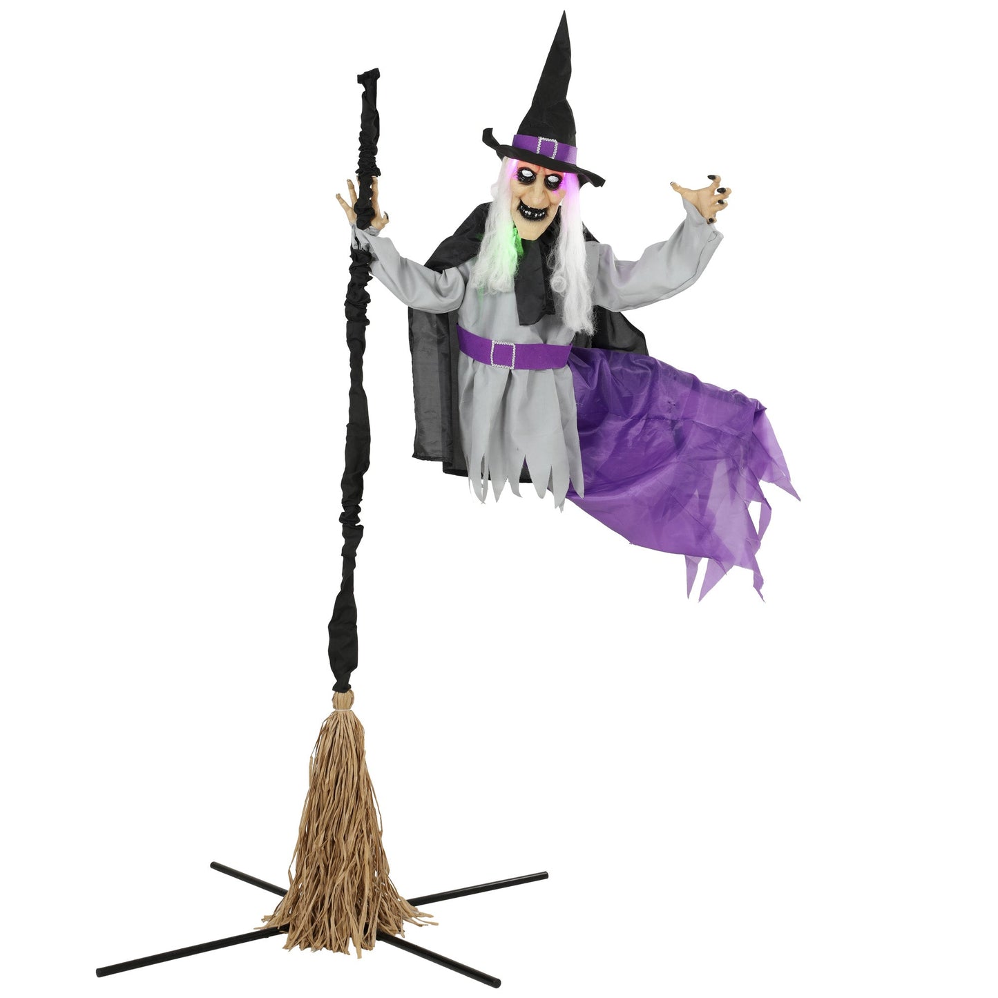 79"/200cm Life Size Animated Flying Witch Halloween Decorations Outdoor Indoor, Scary Halloween Animatronics Decor with Sound Touch Activated, Light Up Animated Prop for Yard Garden
