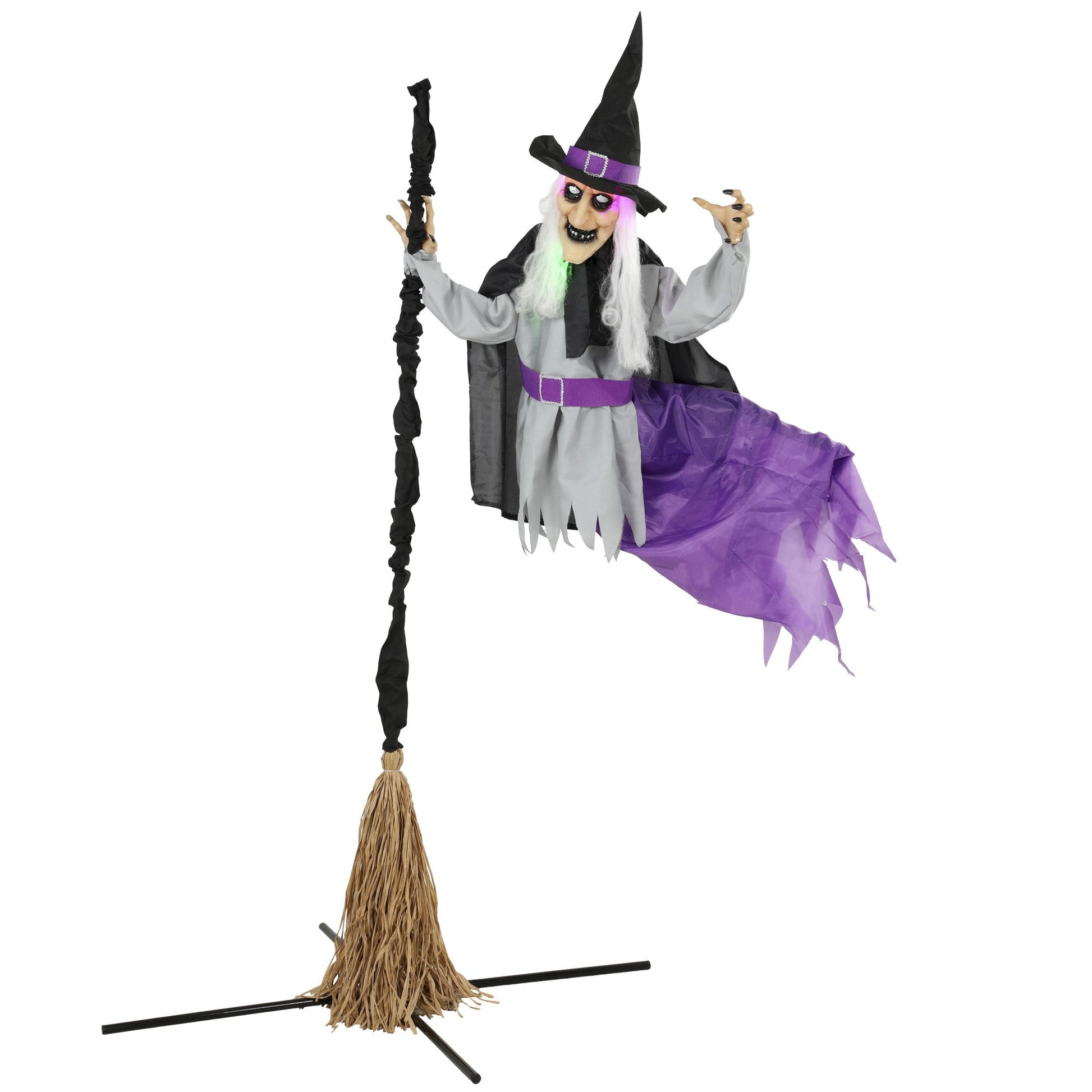 79"/200cm Life Size Animated Flying Witch Halloween Decorations Outdoor Indoor, Scary Halloween Animatronics Decor with Sound Touch Activated, Light Up Animated Prop for Yard Garden
