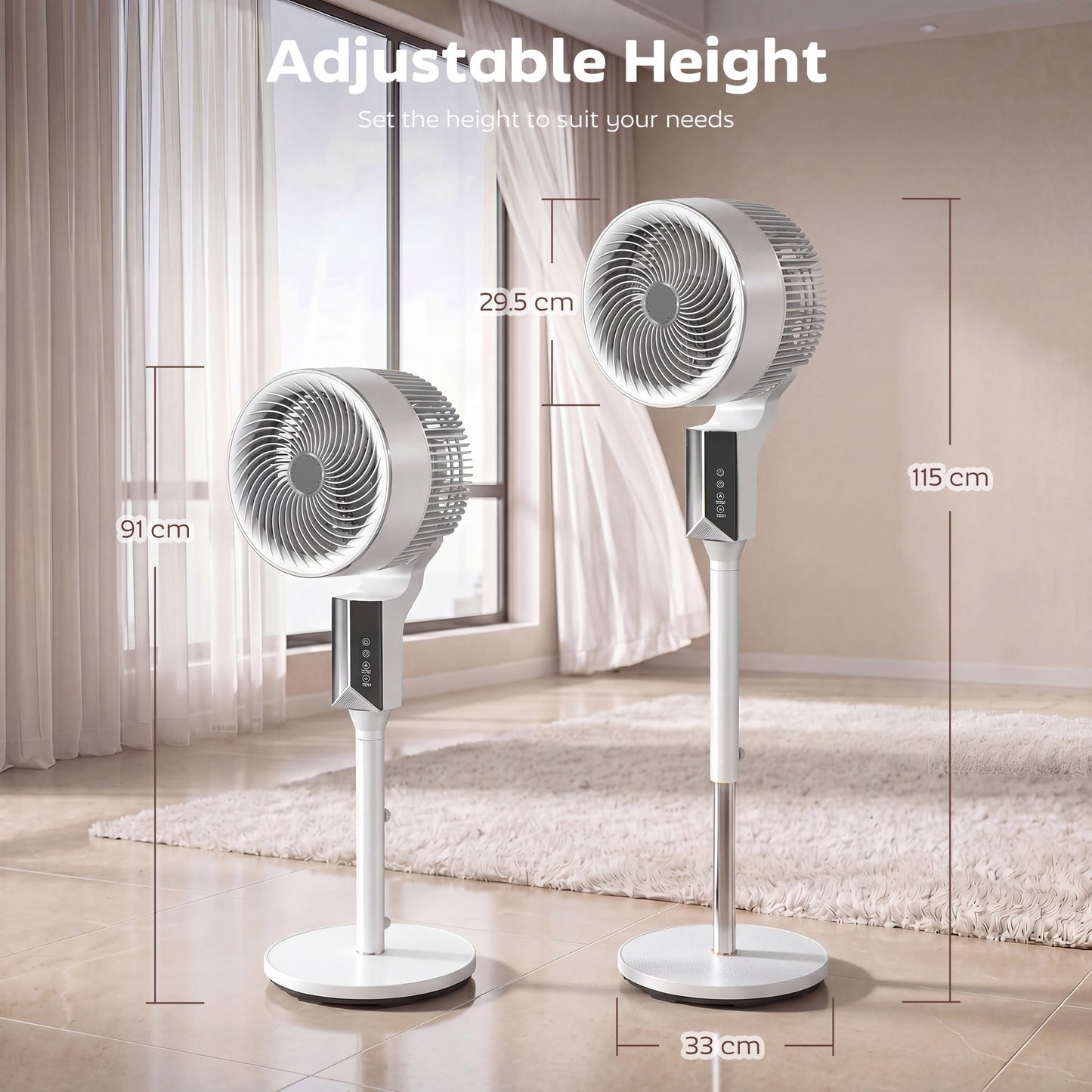 20 dB Silent Standing Fan for Bedroom, 46" Pedestal Fan with 65° Oscillating, 85° Vertical Tilt, 8 Speeds, Remote Control, 12H Timer, Adjustable Height, White