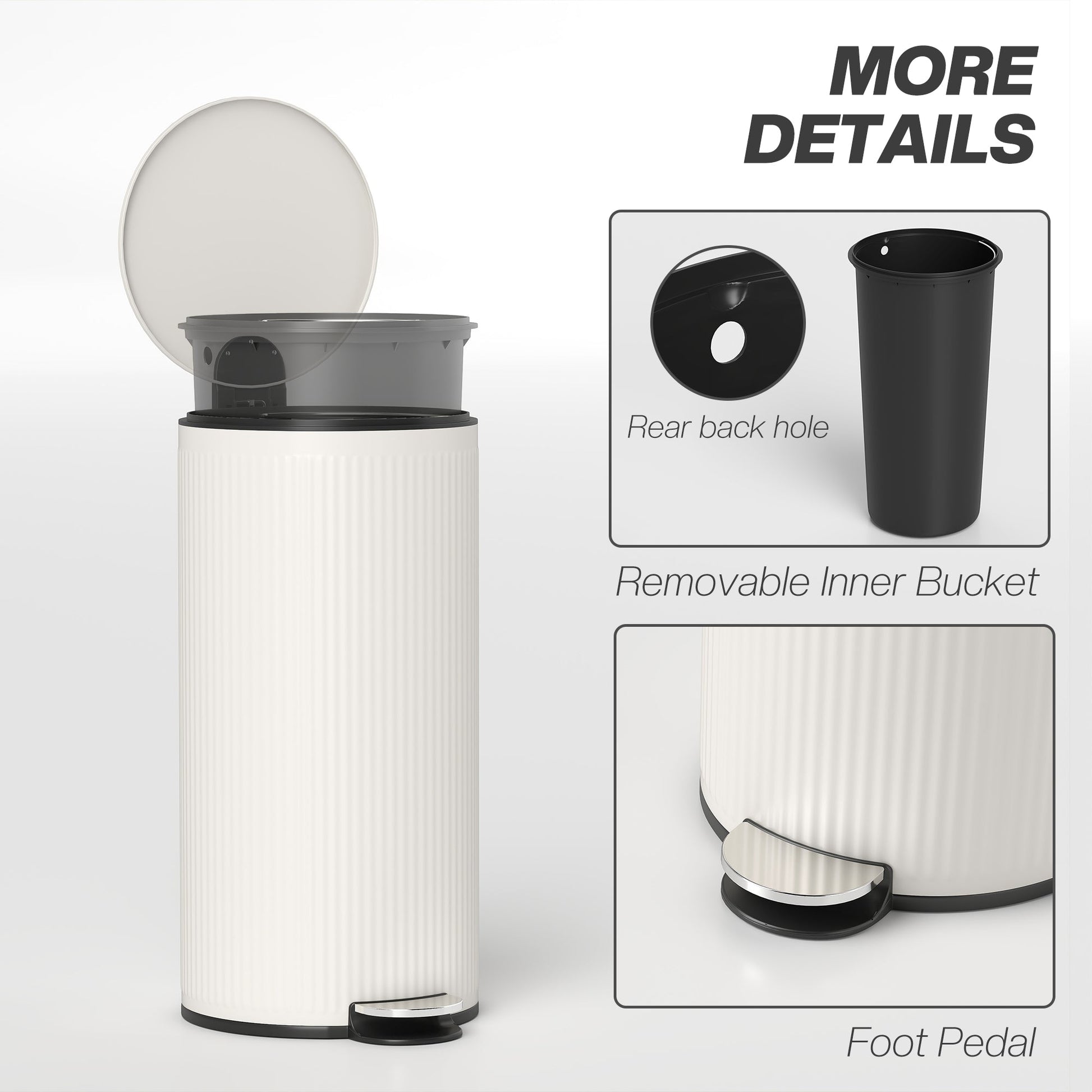 30 Litre Pedal Kitchen Bin with Soft Close and Stay Open Lid, Rubbish Bin with Removable Inner Bucket for Kitchen, Office, Home, Cream