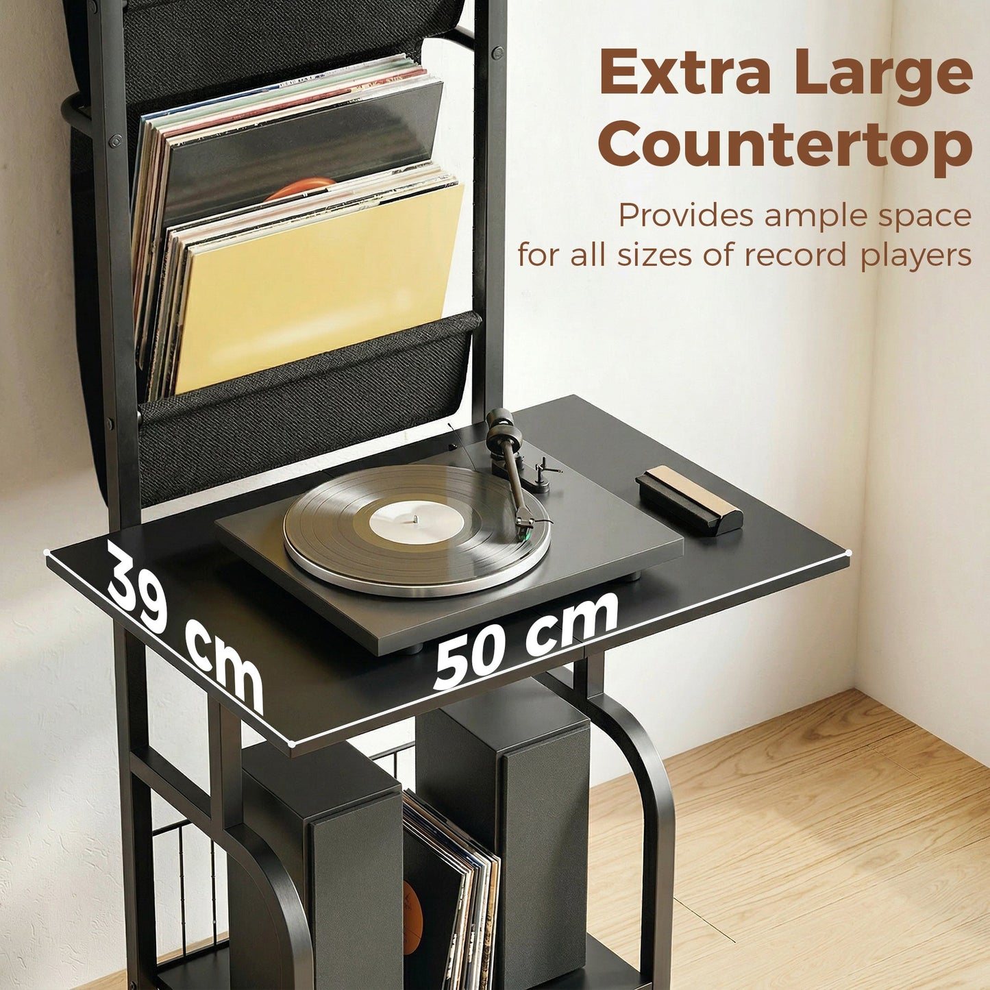 Vinyl Record Storage with Player Stand, Turntable Stand and Display Shelf, CD Storage Unit for Up to 40 CDs, Record Player Table for Living Room or Bedroom, Black