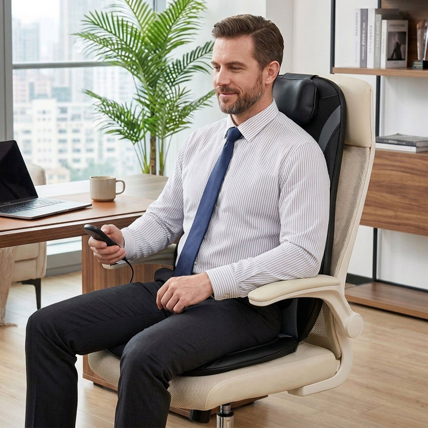 Back Massager with Heat, Deep Tissue Kneading Massage Chair with 3-Level Seat Vibration, Massage Chair Pad for Back Pain, Home Office Use, Gifts for Men and Women