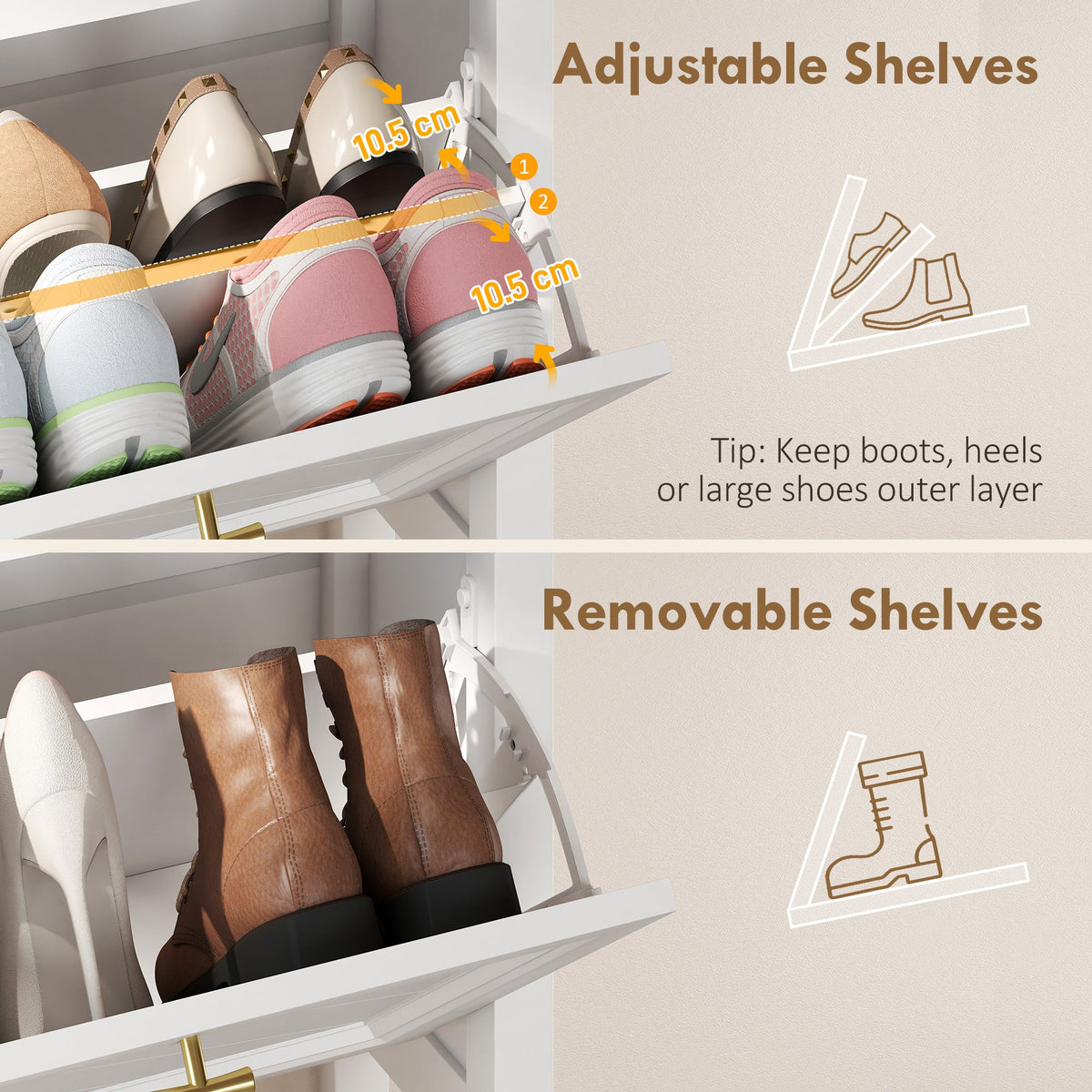 Shoe Cabinet with 2 Flip Drawers, Farmhouse Narrow Shoe Storage Cabinet with Adjustable Shelves, Storage Drawer, Freestanding for Entryway, Hallway, Living Room, Holds 8-12 Pairs, White