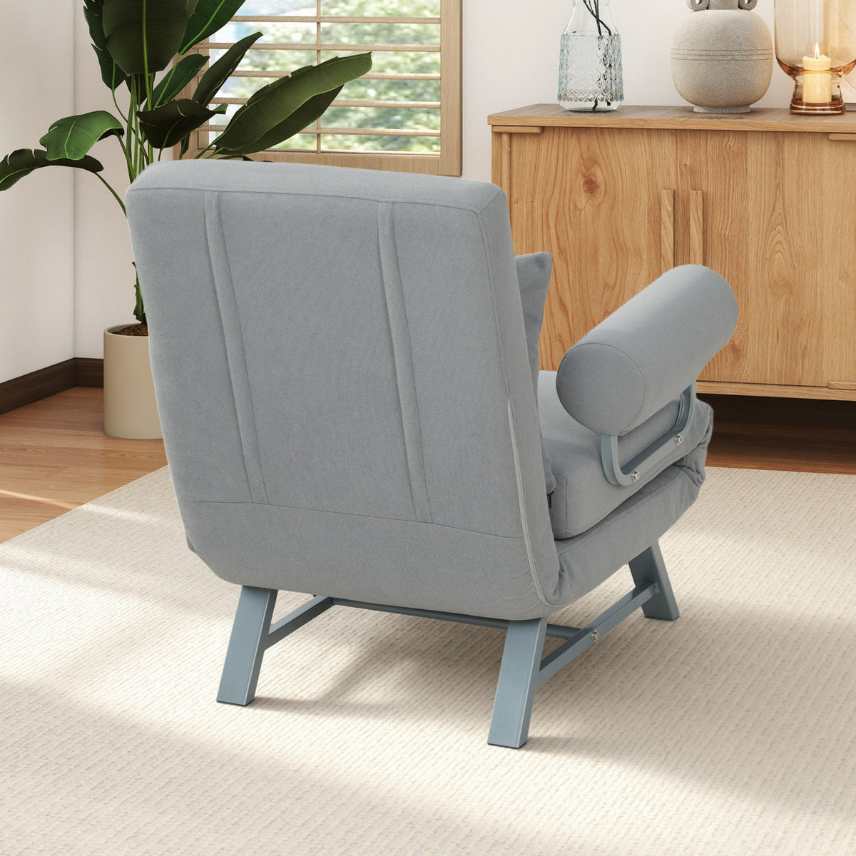 Single Sofa Bed, 3-in-1 Convertible Folding Chair Bed with Adjustable Backrest, Removable Armrests, Steel Legs, Linen Sleeper Chair for Living Room, Bedroom, Small Space, Light Grey