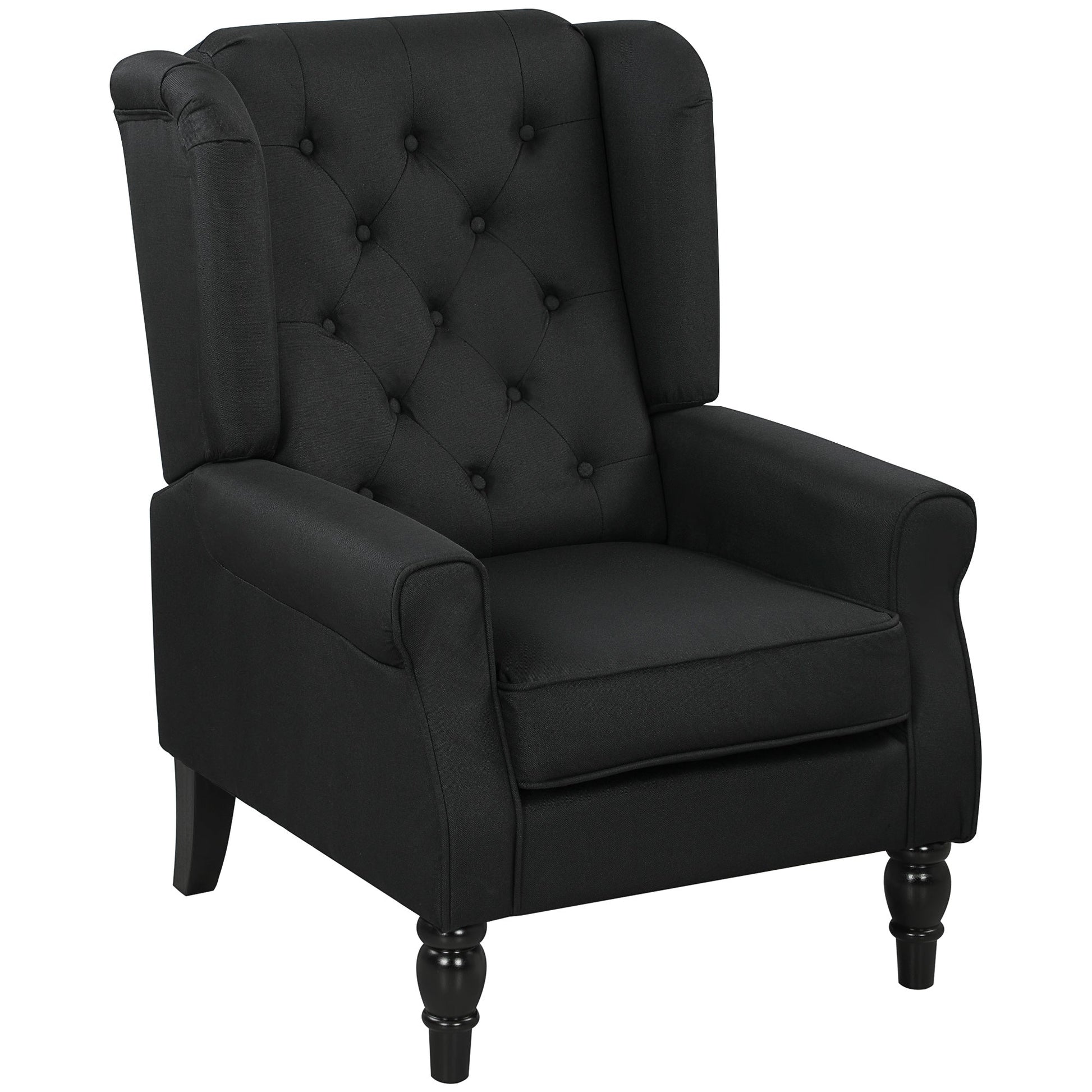 Retro Accent Chair, Linen Wingback Armchair with Wood Frame Button Tufted Design for Living Room Bedroom, Black