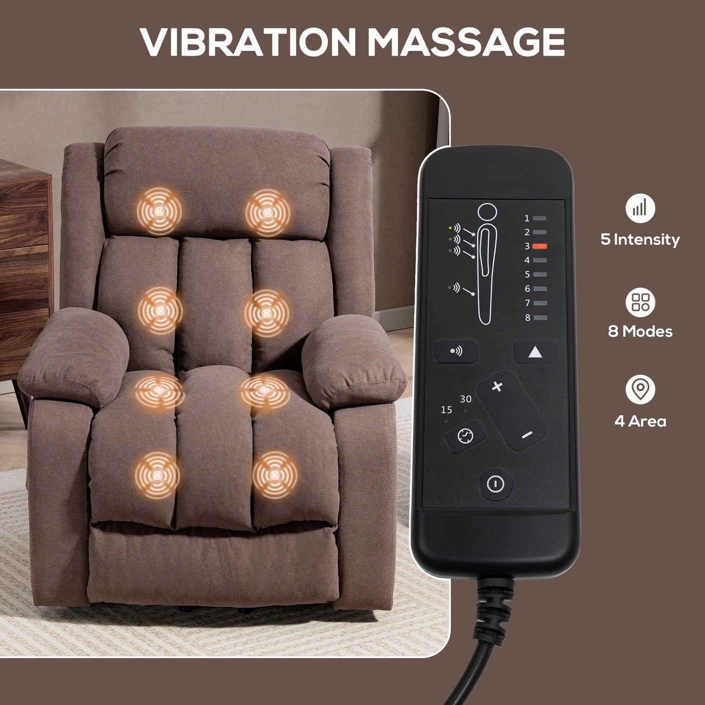 Power Lift Recliner Chair with Massage, Linen Overstuffed Lift Chair for Elderly, Electric Recliner Armchair with Footrest, Remote Control and Side Pocket, for Living Room, Dark Brown