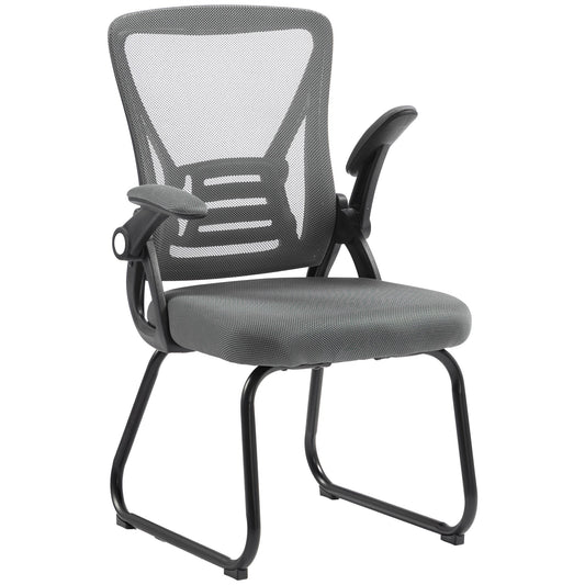 Desk Chair No Wheels with Flip-up Armrests, Mesh Office Chair with Steel Legs for Home Conference Room, Bedroom, Waiting, Reception, Dark Grey