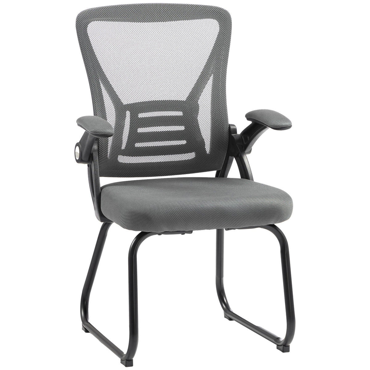 Desk Chair No Wheels with Flip-up Armrests, Mesh Office Chair with Steel Legs for Home Conference Room, Bedroom, Waiting, Reception, Dark Grey