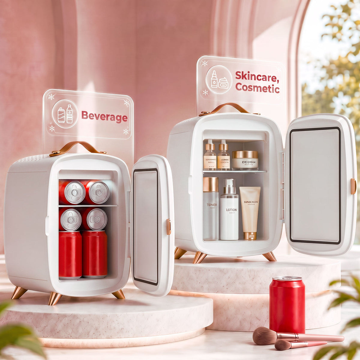 6L Mini Cosmetic Fridge with LED Mirror, Cooling Function, Skincare Refrigerator for Bedroom, Skincare, Office, White