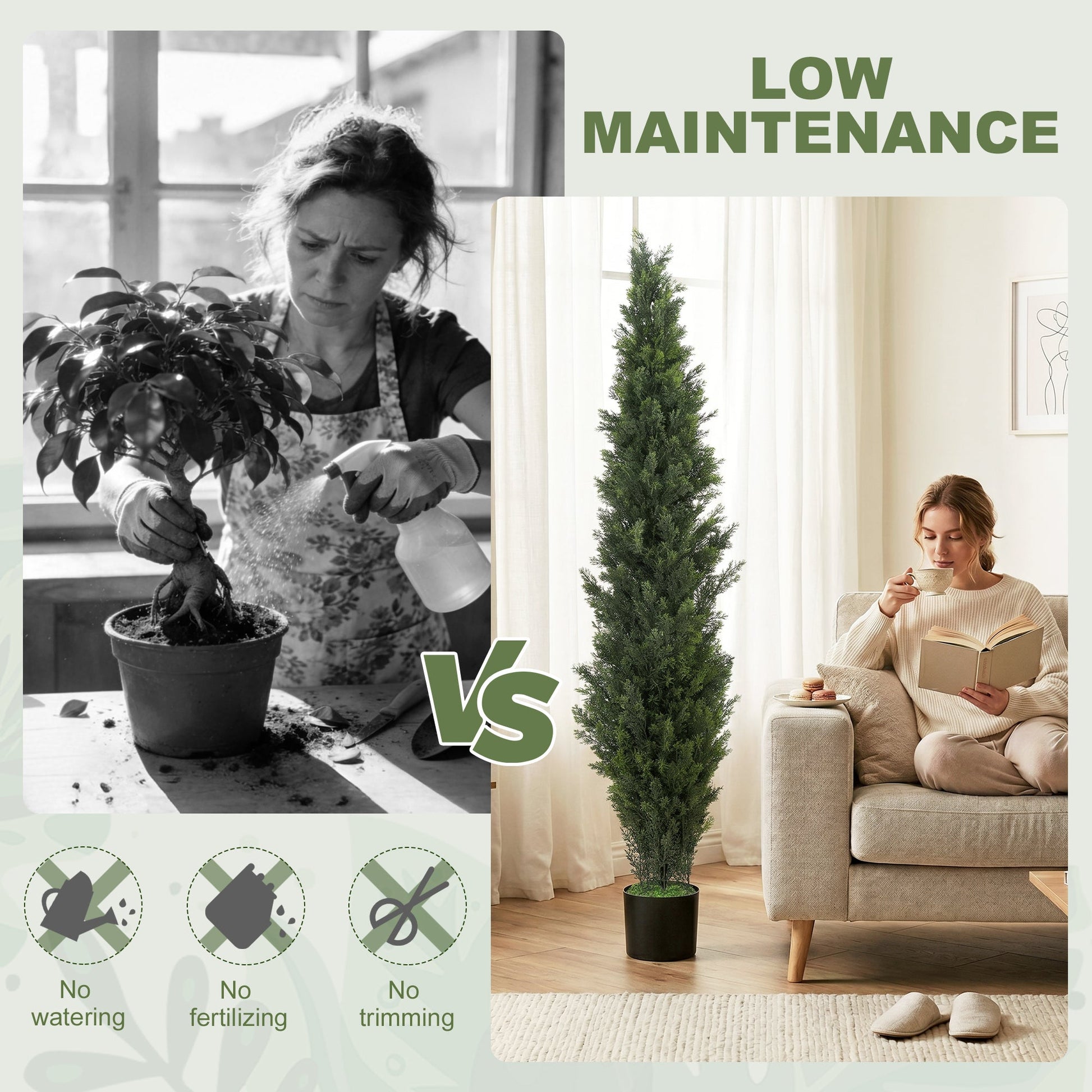 Set of 2 Decorative Artificial Plants Cypress in Weighted Pot, 150 cm Tall Fake Plant with 2035 Leaves for Home Indoor Outdoor Decor