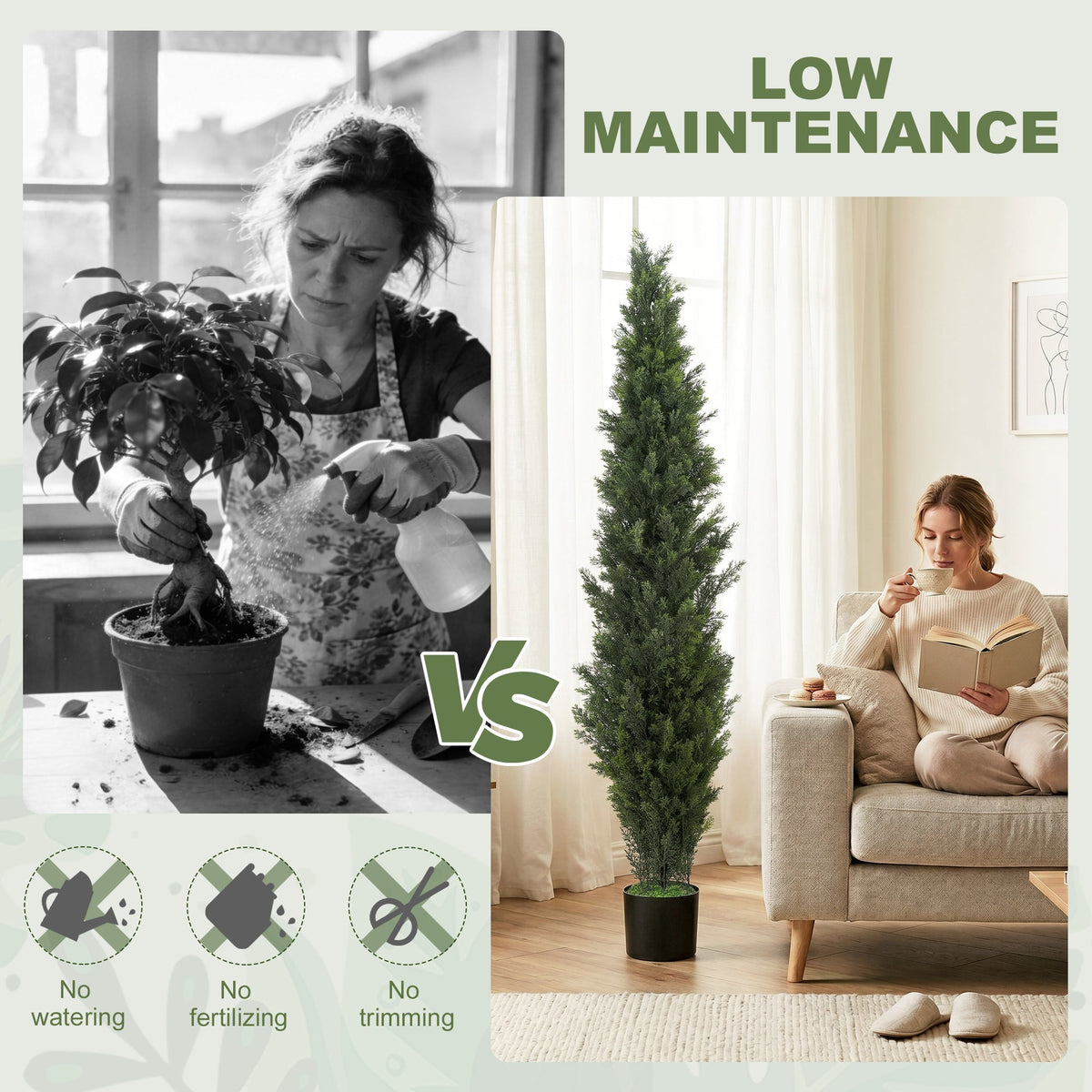Set of 2 Decorative Artificial Plants Cypress in Weighted Pot, 150 cm Tall Fake Plant with 2035 Leaves for Home Indoor Outdoor Decor