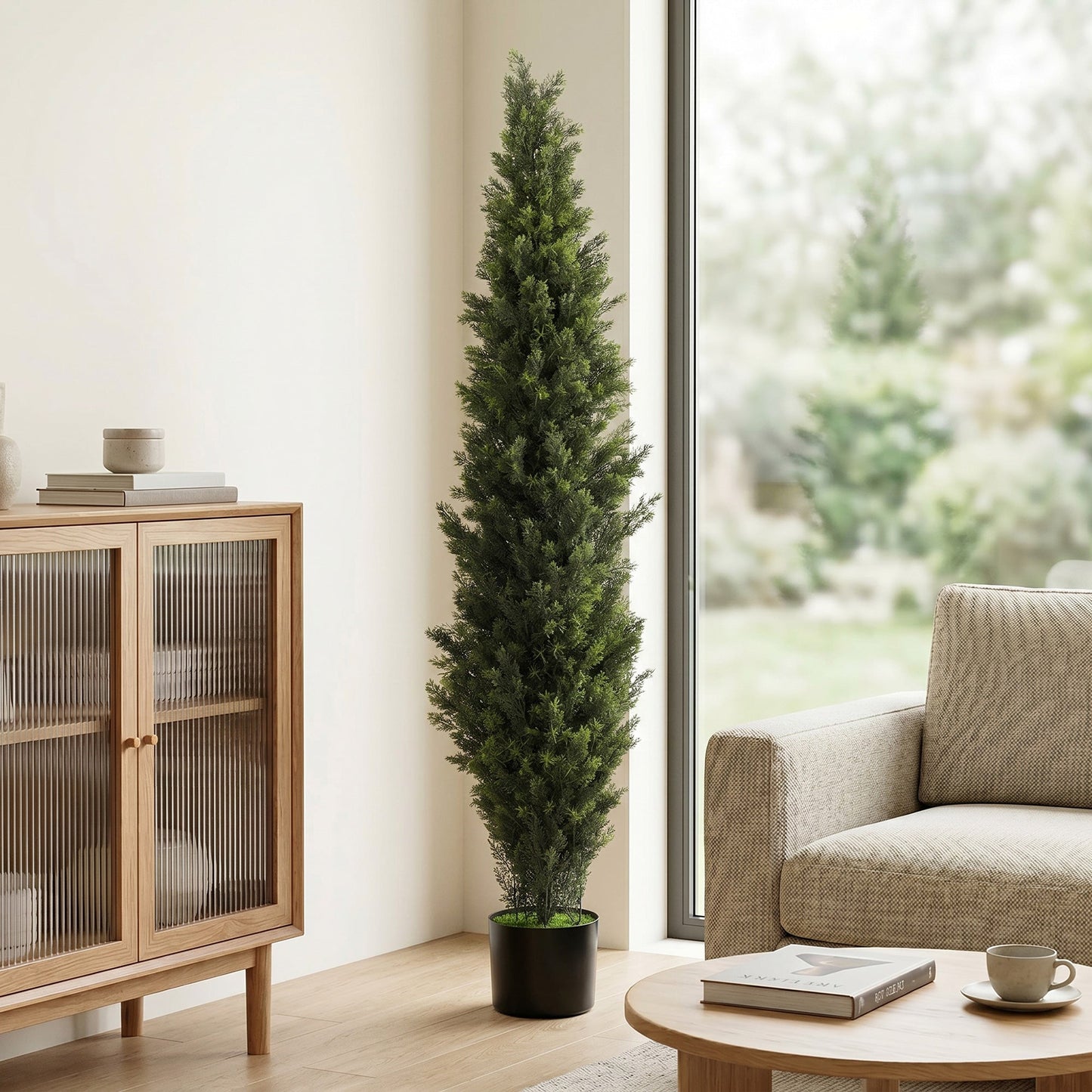 Set of 2 Decorative Artificial Plants Cypress in Weighted Pot, 150 cm Tall Fake Plant with 2035 Leaves for Home Indoor Outdoor Decor