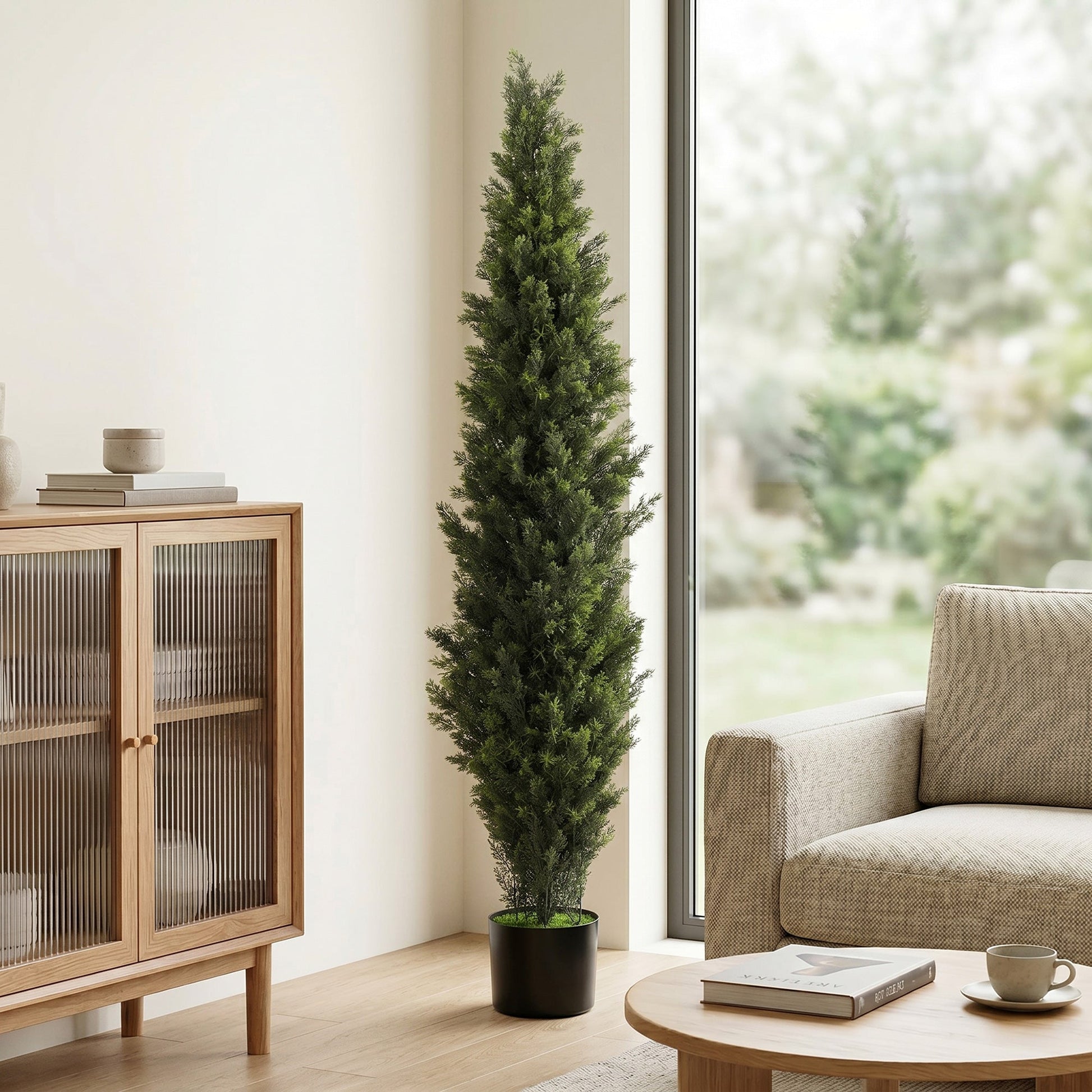 Set of 2 Decorative Artificial Plants Cypress in Weighted Pot, 150 cm Tall Fake Plant with 2035 Leaves for Home Indoor Outdoor Decor