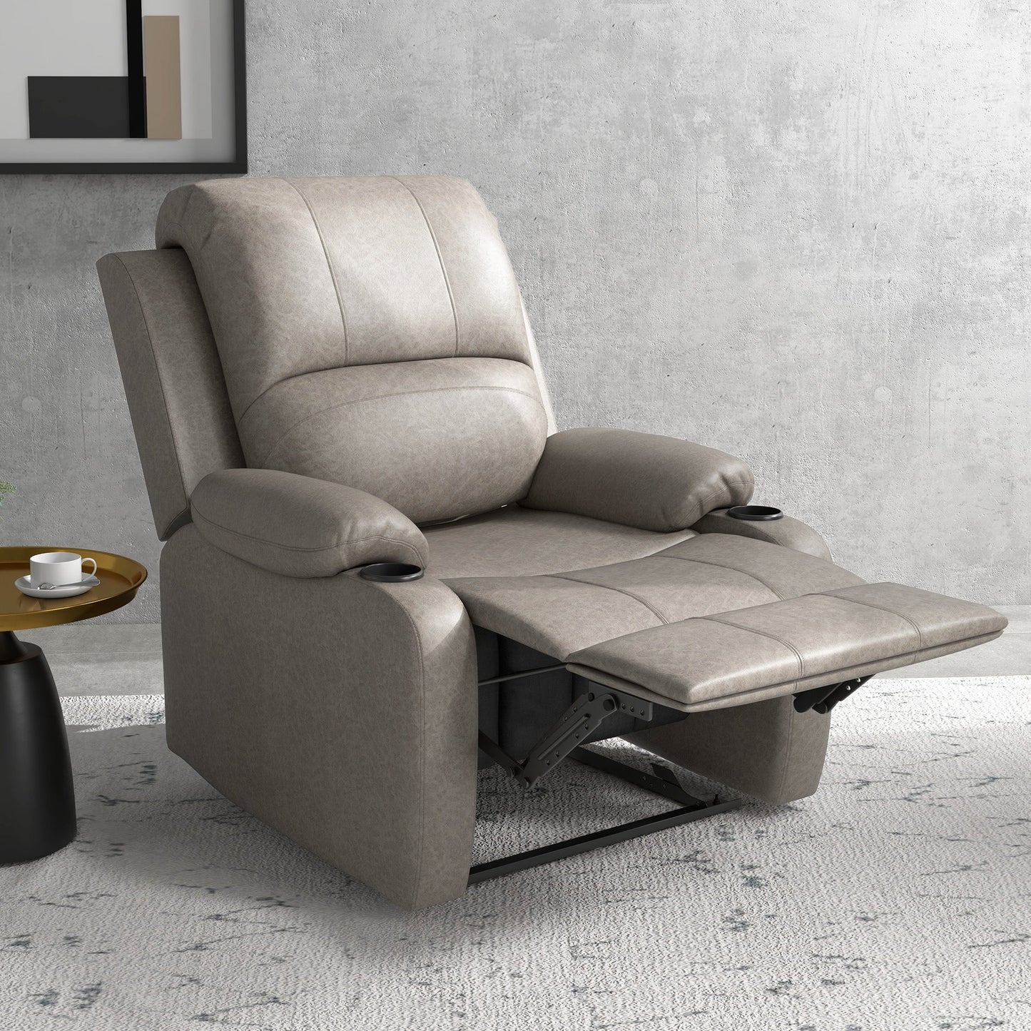 HOMCOM Recliner Chair, Microfibre Reclining Chair with Adjustable Leg Rest, Cup Holders, Recliner Armchair for Home Living Room, Brown