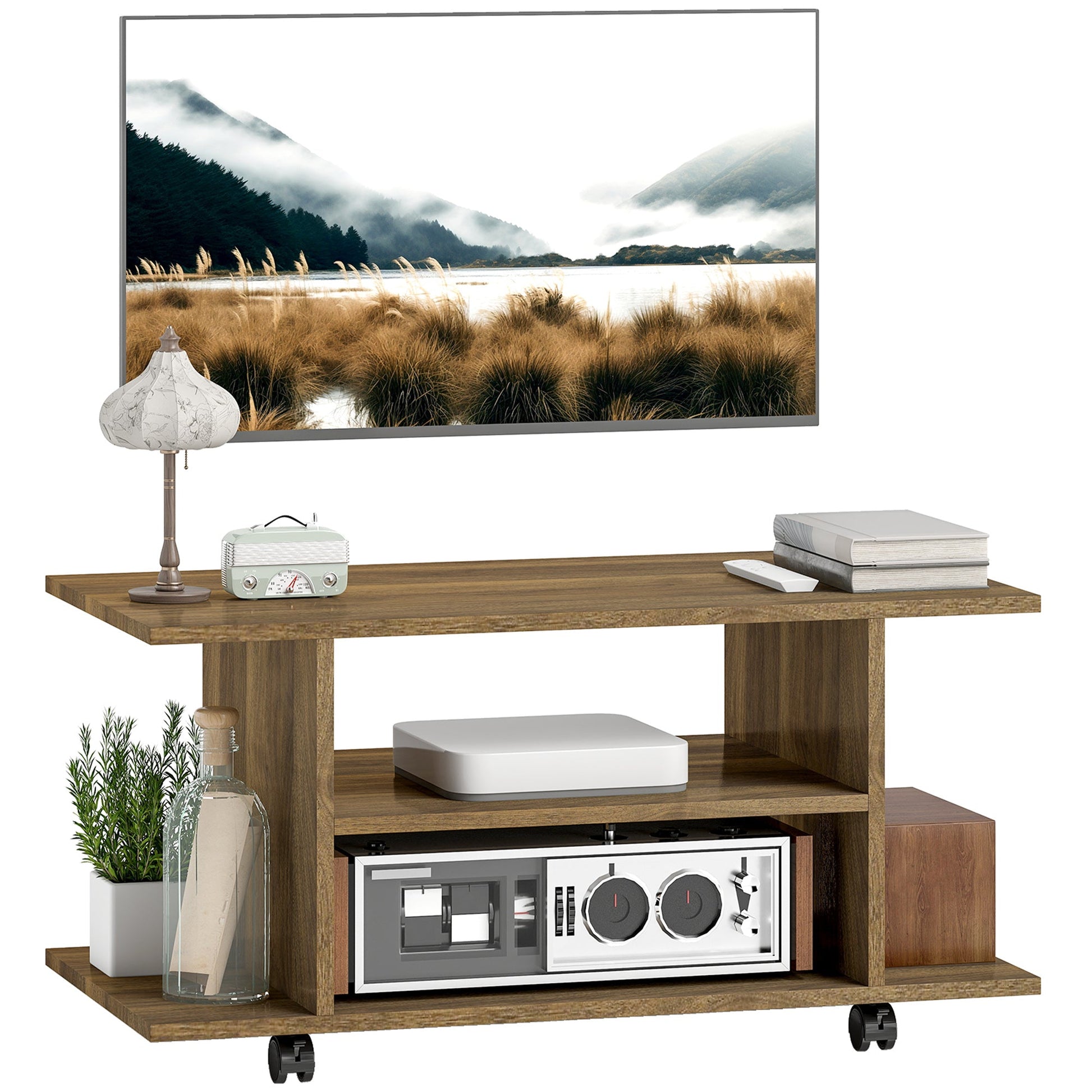 Modern TV Cabinet Stand Storage Shelves Table Mobile Bedroom Furniture Bookshelf Bookcase Walnut