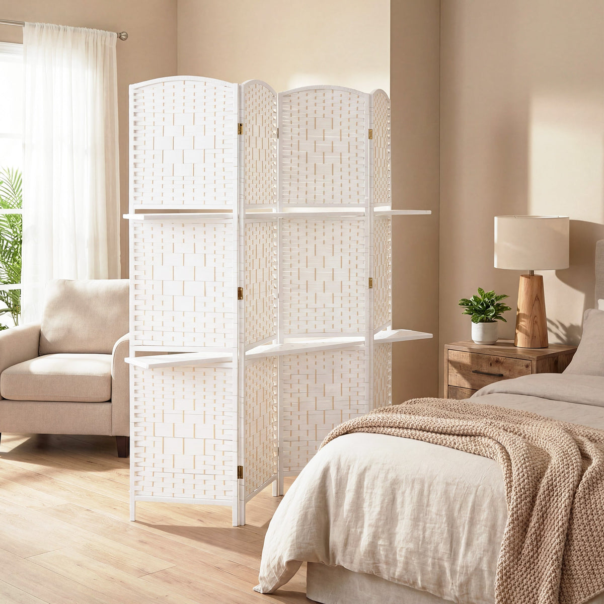 4 Panel Folding Room Divider, Freestanding Privacy Screen for Living Room, Bedroom and Office, 160 x 170cm, White