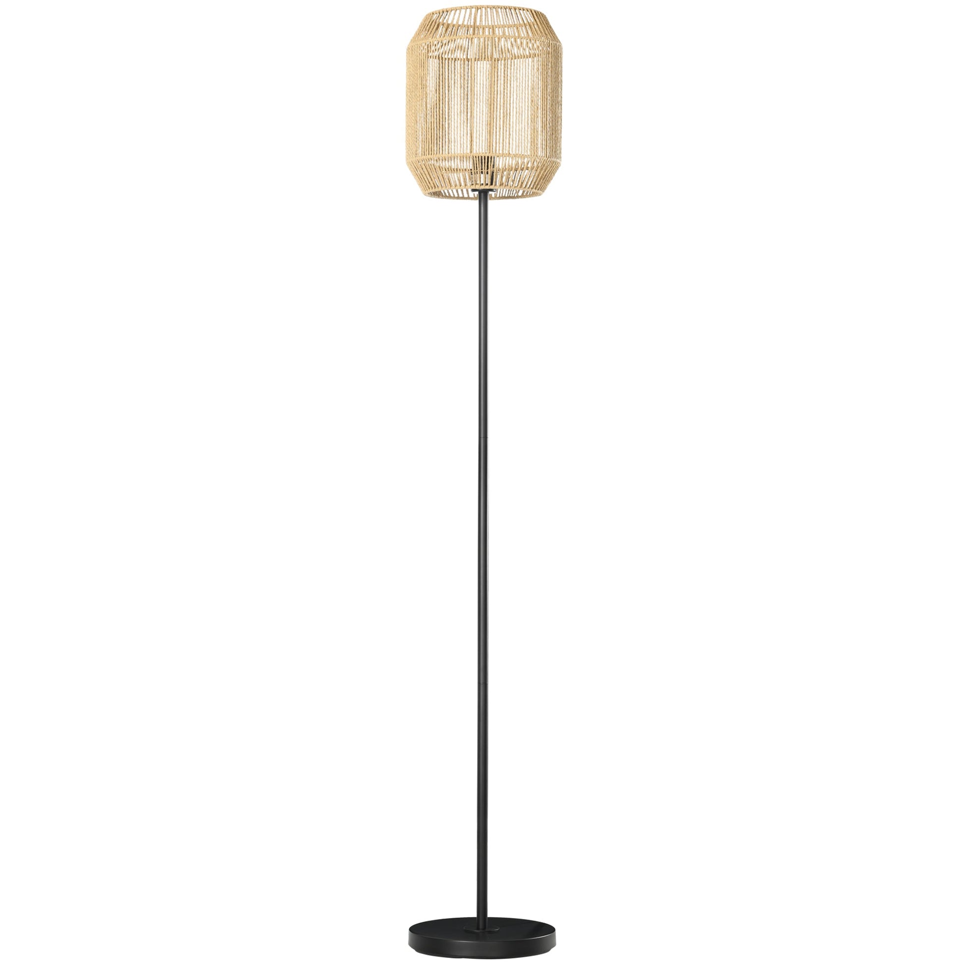 HOMCOM Farmhouse Wicker Floor Lamp, Standing Lamp with Hand Woven Rattan Lampshade, Lamps for Living Room, Bedroom, Bulb not Included, Natural