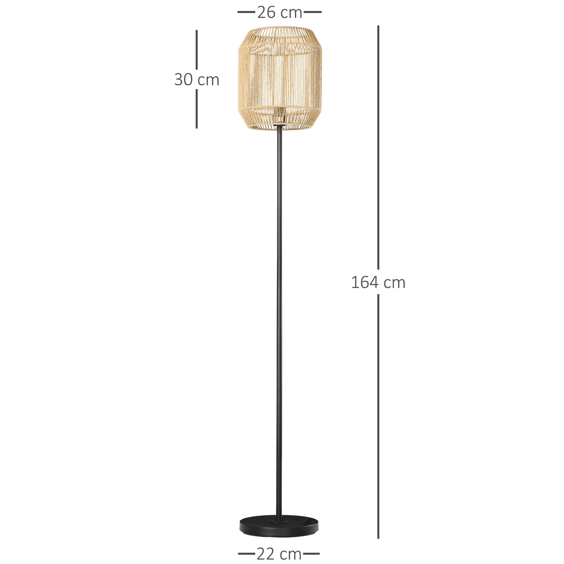 HOMCOM Farmhouse Wicker Floor Lamp, Standing Lamp with Hand Woven Rattan Lampshade, Lamps for Living Room, Bedroom, Bulb not Included, Natural