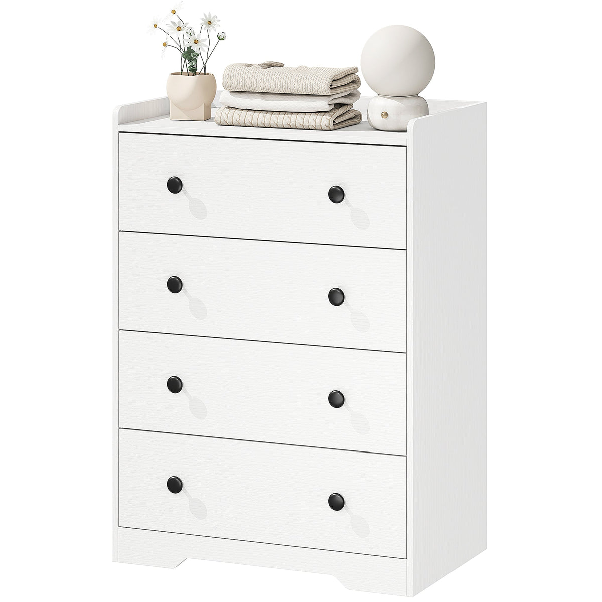 4 Drawer Chest of Drawers, Modern Dresser for Bedroom, Storage Cabinet for Living Room Entryway, White Wood Effect