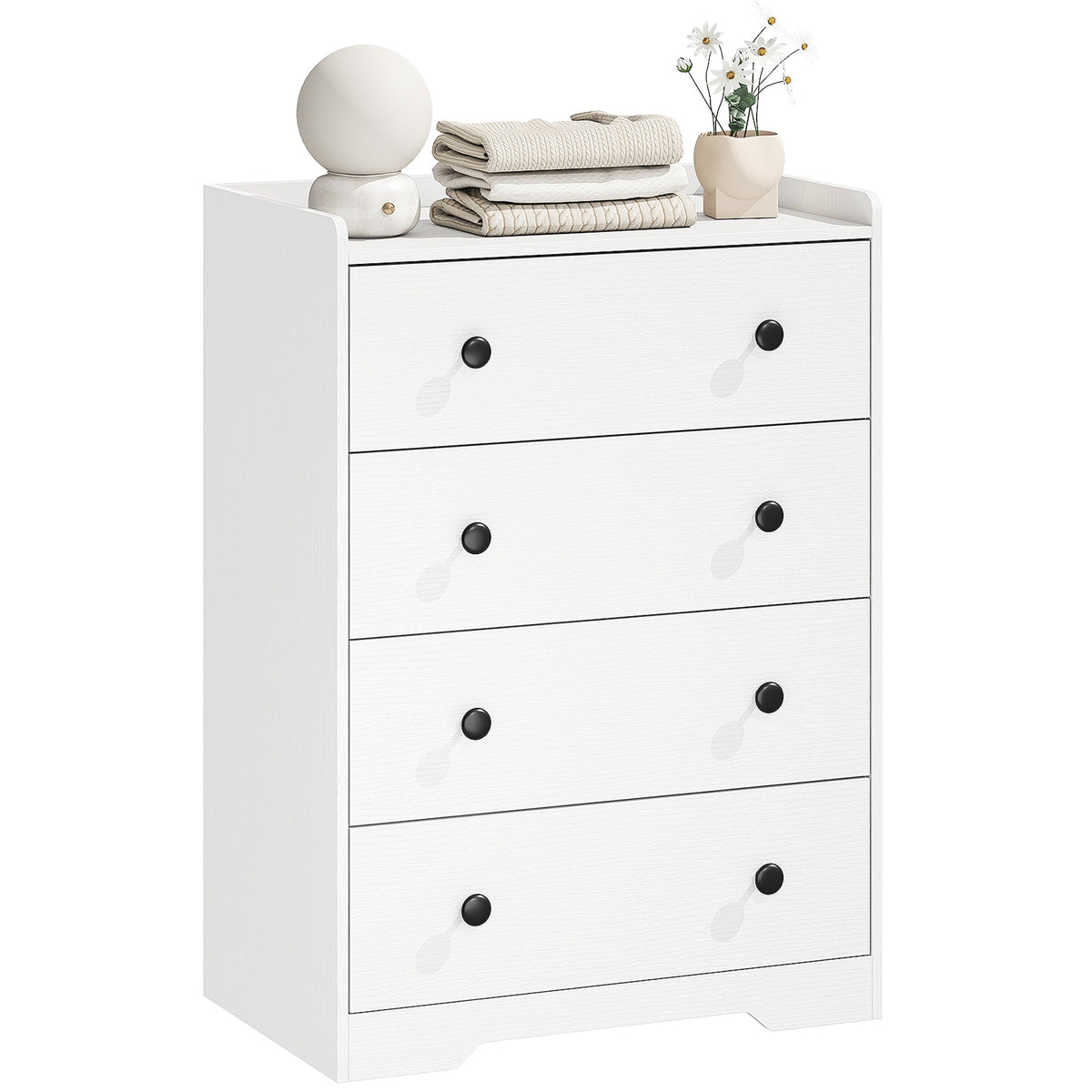 4 Drawer Chest of Drawers, Modern Dresser for Bedroom, Storage Cabinet for Living Room Entryway, White Wood Effect