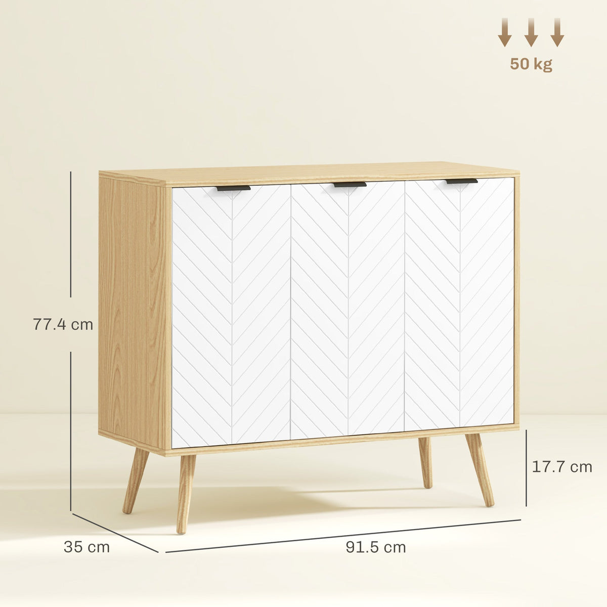 Modern Sideboard Buffet Cabinet, 91.5 cm Kitchen Storage Cabinet with 3 Doors and 2 Adjustable Shelves for Kitchen, Dining Room, Living Room, White