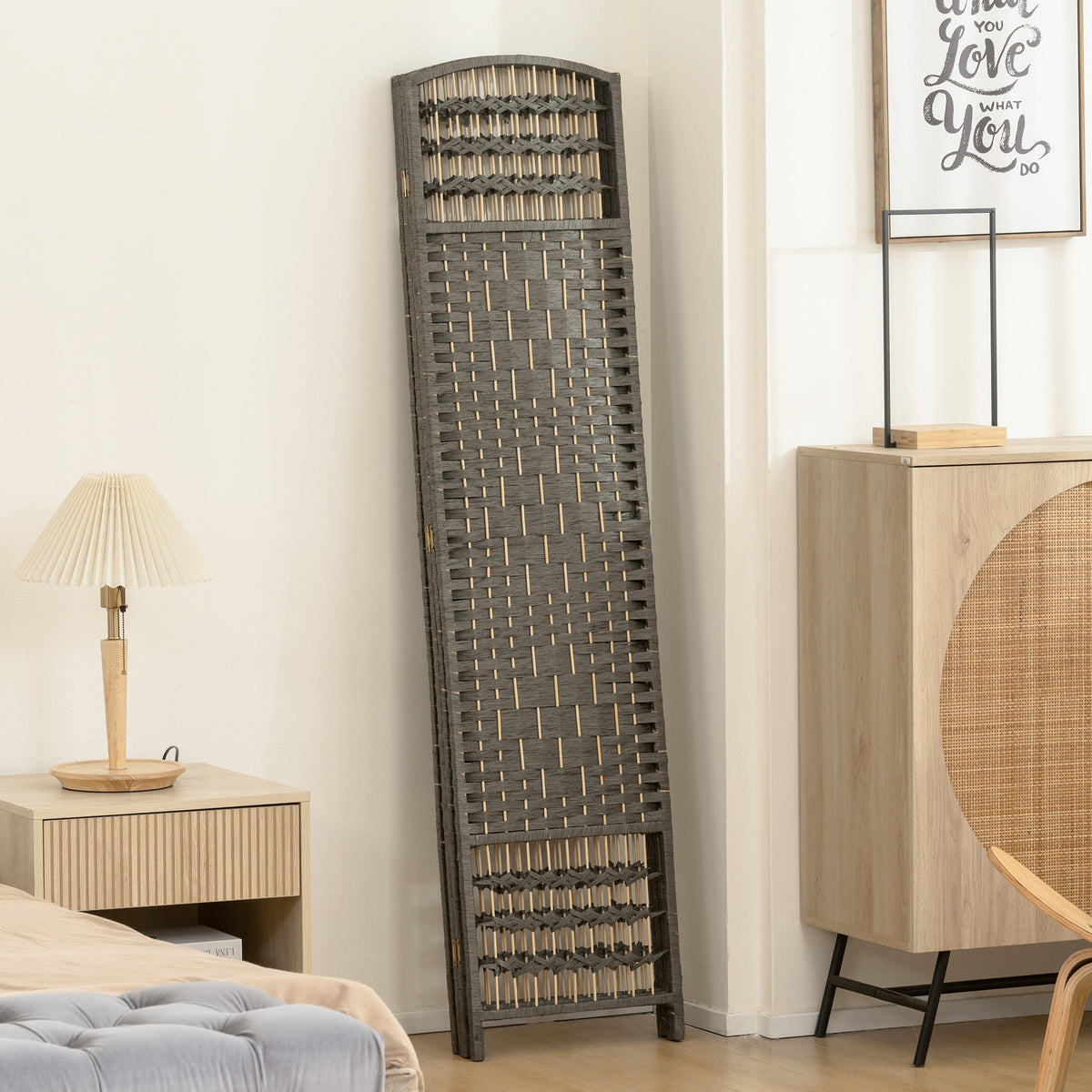 4 Panel Folding Room Divider, Privacy Screen, Freestanding Paravent Partition Separator for Living Room and Office, 160 x 170cm,  Dark Grey