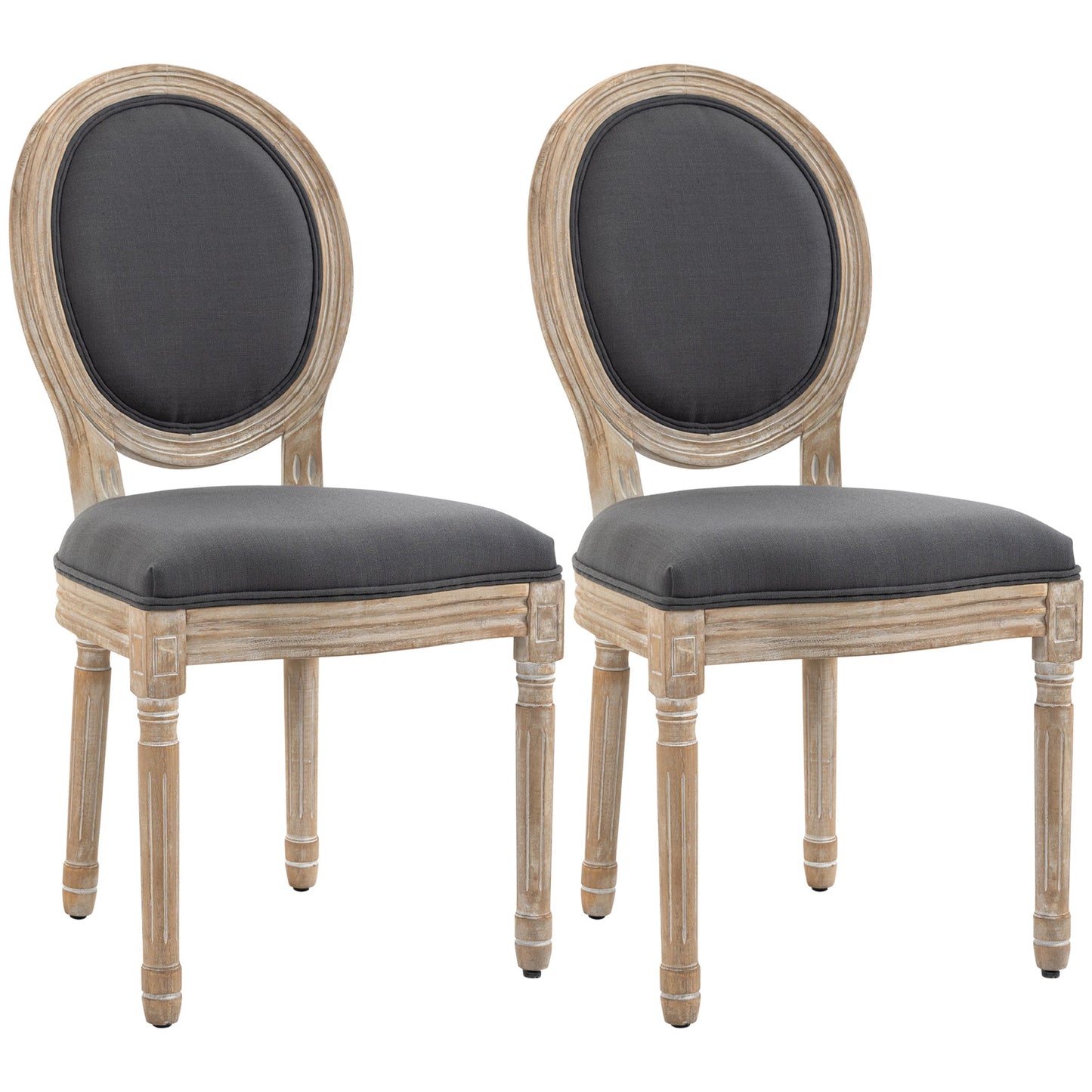 Dining Chairs Set of 2, French-Style Kitchen Chairs, Armless Accent Chairs with Linen Fabric Upholstery, Round Backrest and Solid Wooden Frame, Grey