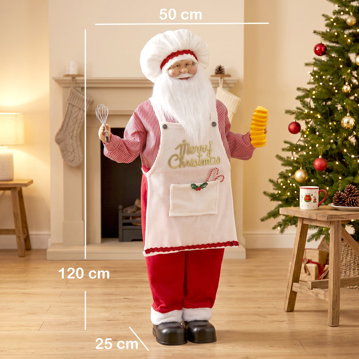 4ft Life Size Singing Cooking Santa Claus, 120 cm Standing Musical Animated Santa with Bread, Head Moving, Posable Arms, Handcrafted, Sound Touch Activated, Moving Christmas Figure Decoration