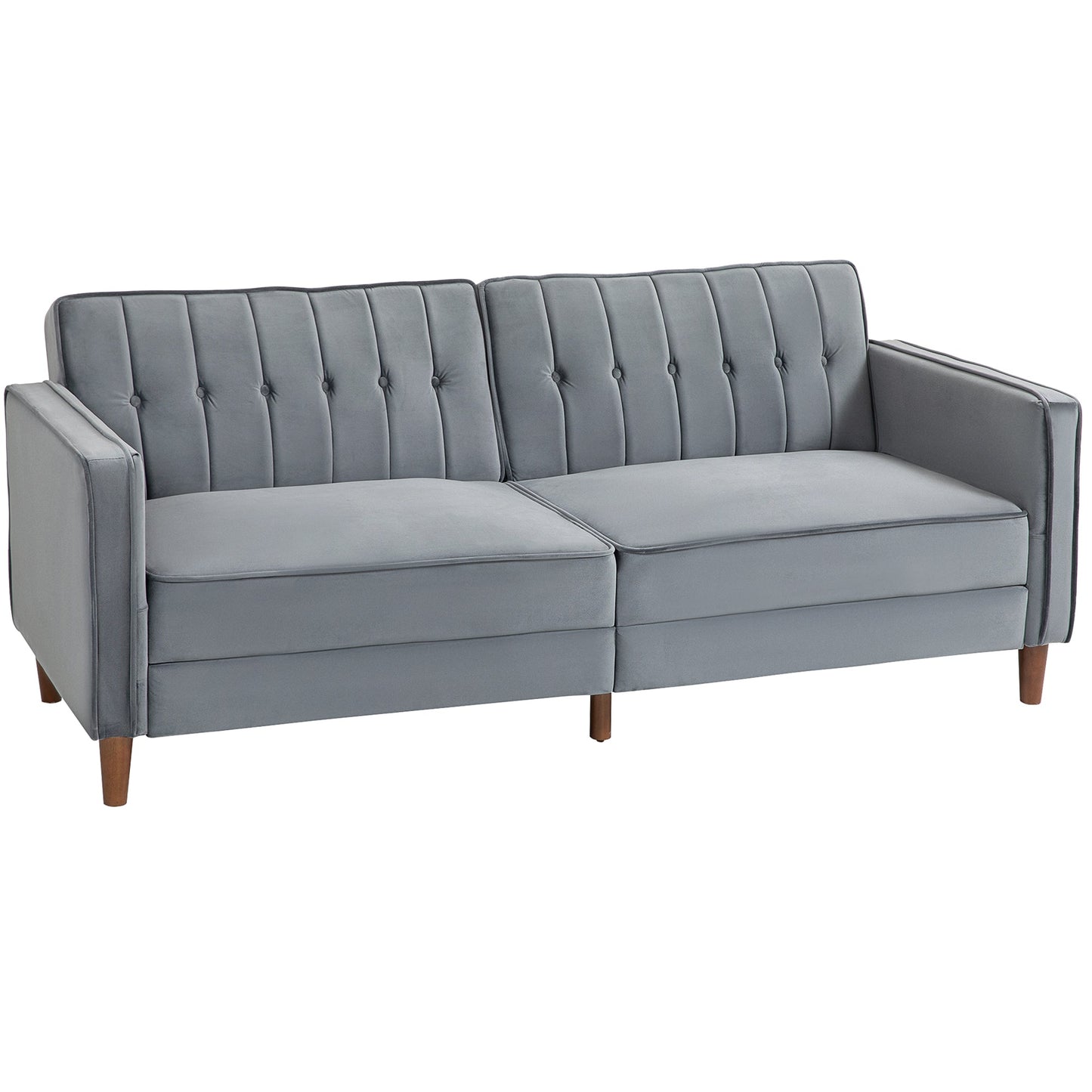 HOMCOM Modern 3 Seater Velvet Sofa Bed, Click Clack Sofa Bed, Button Tufted Sleeper Couch with Split Reclining Backrest and Rubber Wood Legs, Dark Grey