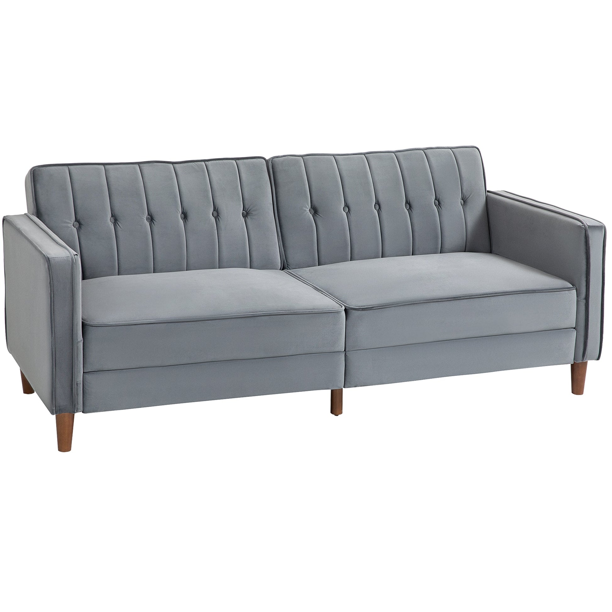 HOMCOM Modern 3 Seater Velvet Sofa Bed, Click Clack Sofa Bed, Button Tufted Sleeper Couch with Split Reclining Backrest and Rubber Wood Legs, Dark Grey