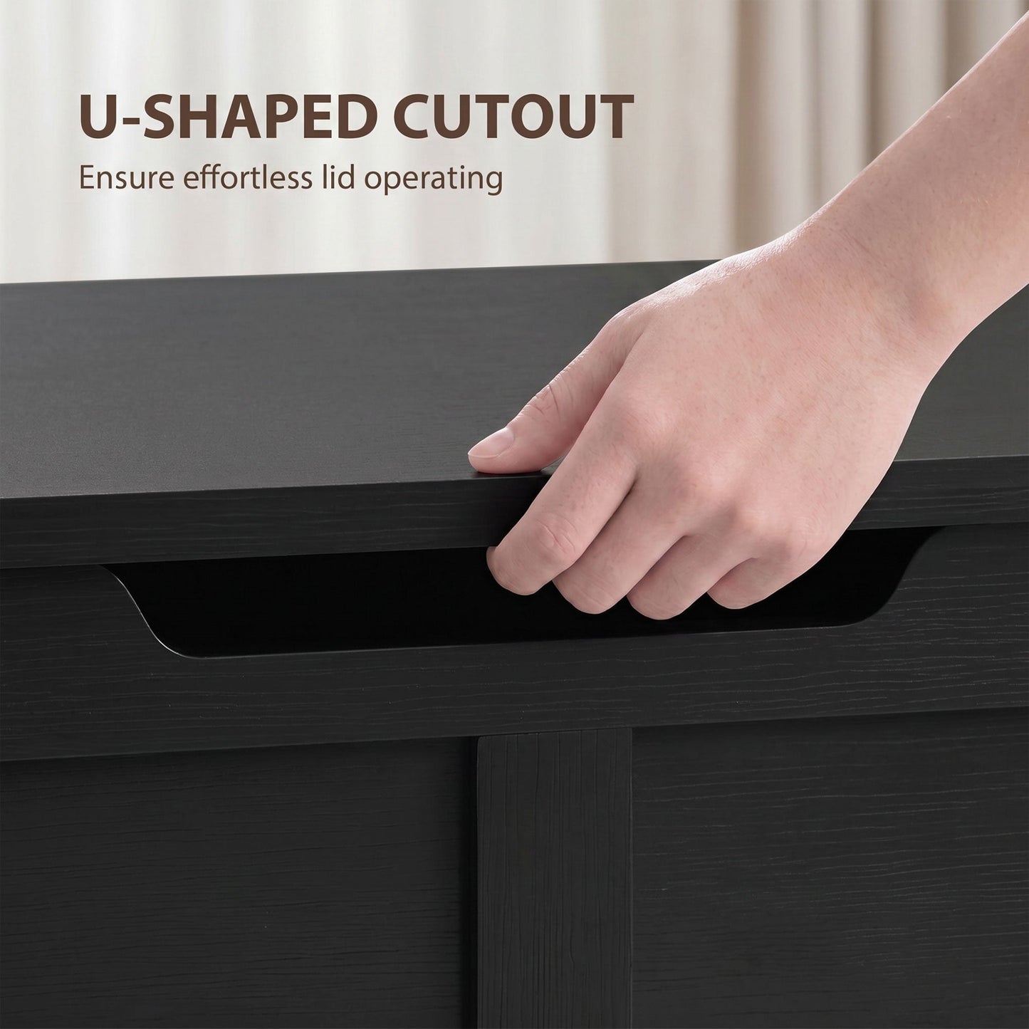 100L Storage Chest, Shoe Storage Trunk Bench Box with Safety Hinge and U-shaped Cut-out Pull, Blanket Box Ottoman for Bedroom, Living Room, Entryway, 80 x 40 x 45 cm, Black Wood-Effect