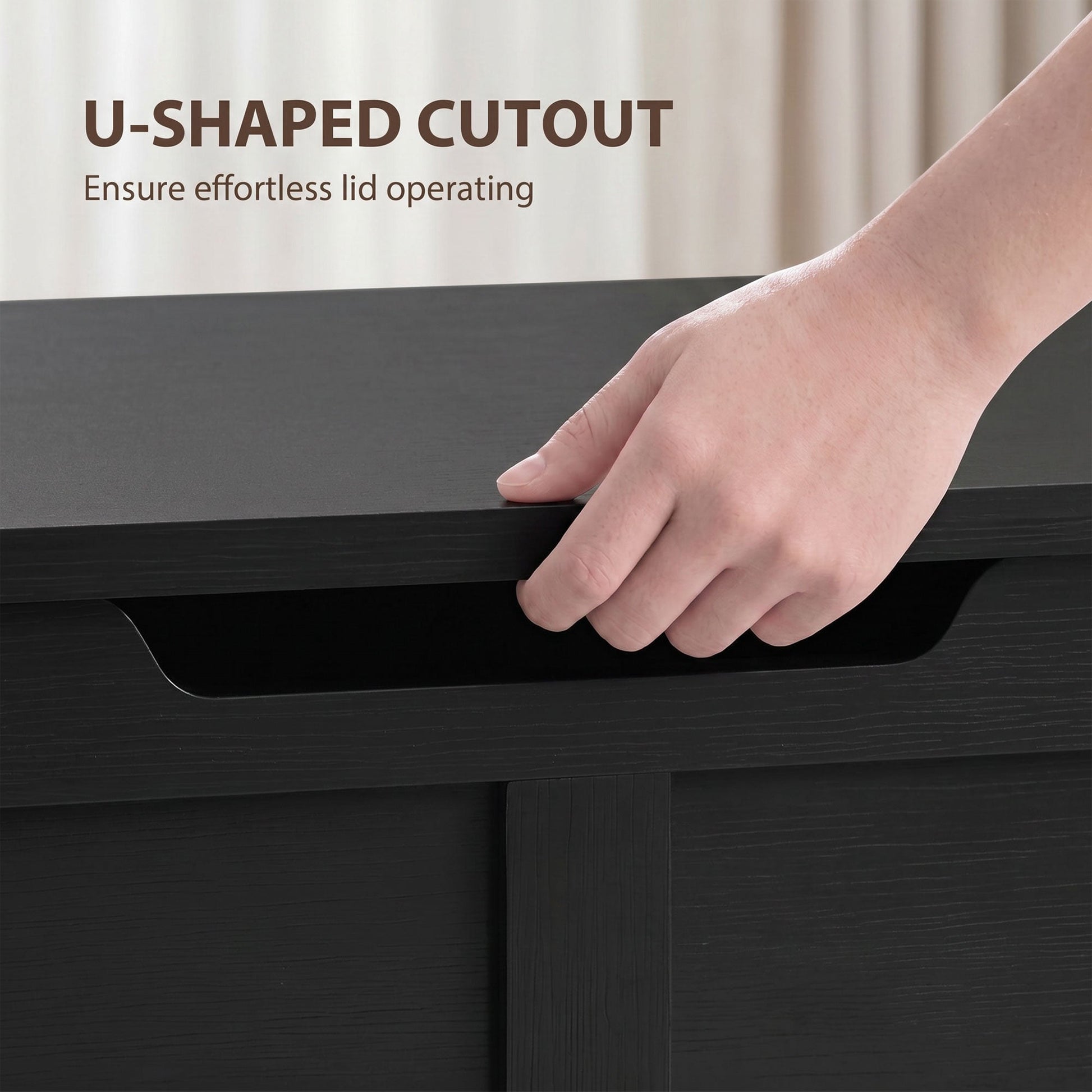 100L Storage Chest, Shoe Storage Trunk Bench Box with Safety Hinge and U-shaped Cut-out Pull, Blanket Box Ottoman for Bedroom, Living Room, Entryway, 80 x 40 x 45 cm, Black Wood-Effect