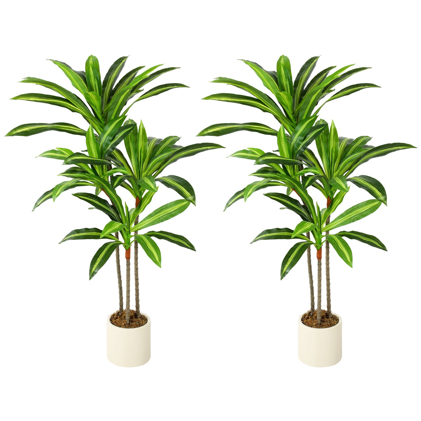 Set of 2 120cm Artificial Dracaena Trees, Decorative Artificial Plants with Bendable Trunks and White Planters for Living Room Bedroom Home Office Decor, Green
