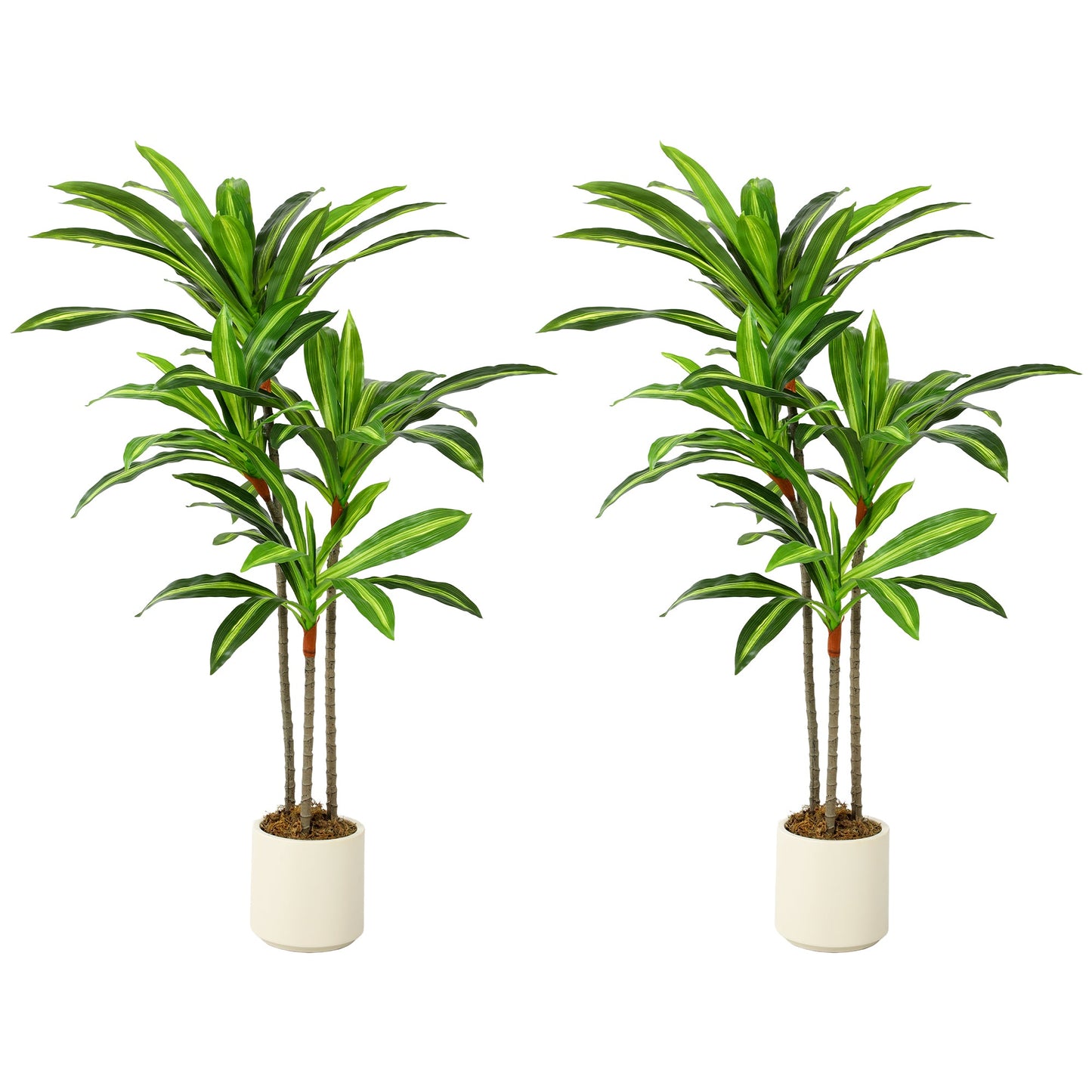 Set of 2 120cm Artificial Dracaena Trees, Decorative Artificial Plants with Bendable Trunks and White Planters for Living Room Bedroom Home Office Decor, Green