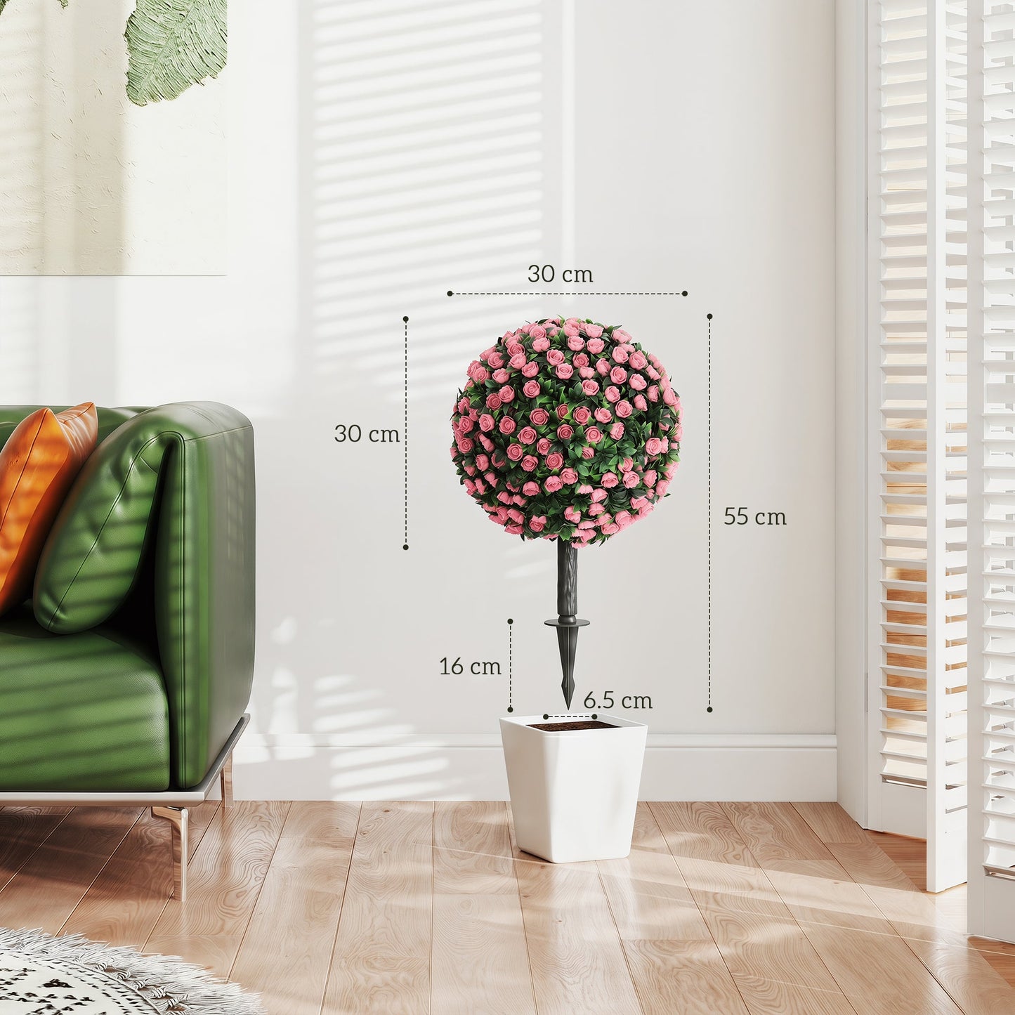 Set of 2 55 cm Artificial Rose Topiary with Ground Stake, UV-Resistant Fake Plants with 306 Roses and Leaves for Indoor Outdoor Home Office Garden Decor, Pink