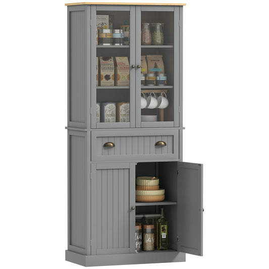 Freestanding Kitchen Cupboard, 5-tier Storage Cabinet with Adjustable Shelves and Drawer for Living Room, Dining Room, Grey